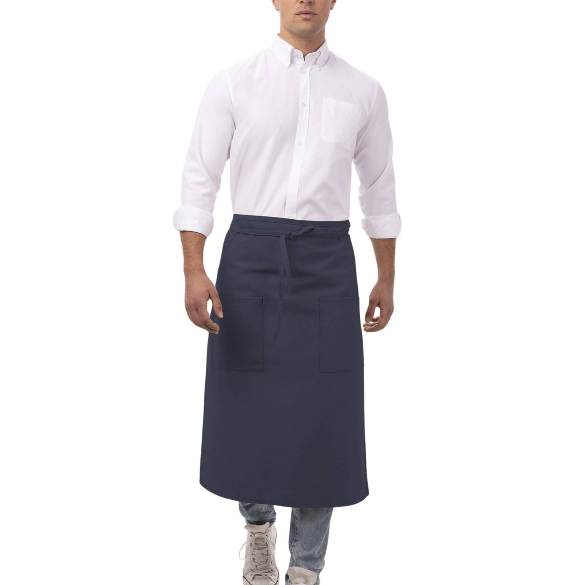 ポケット付きネイビー・ロングサロン｜飲食店制服｜Chef Works® — Chef