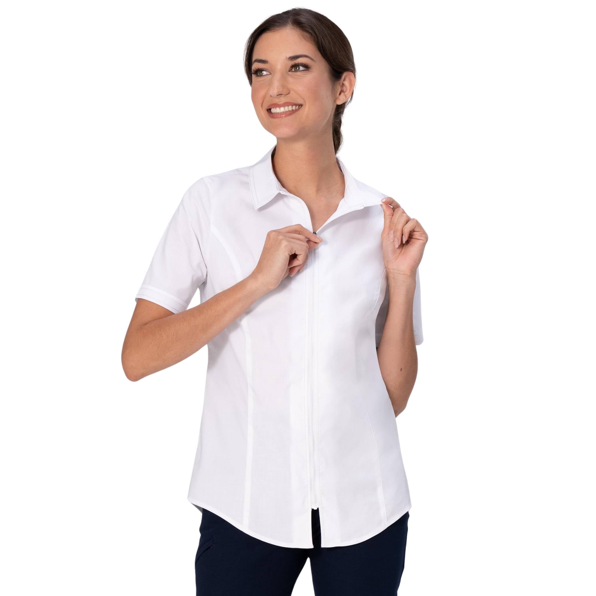 レディース コーディー ホワイト ジッパー 半袖 ワークシャツ｜Chef Works Japan