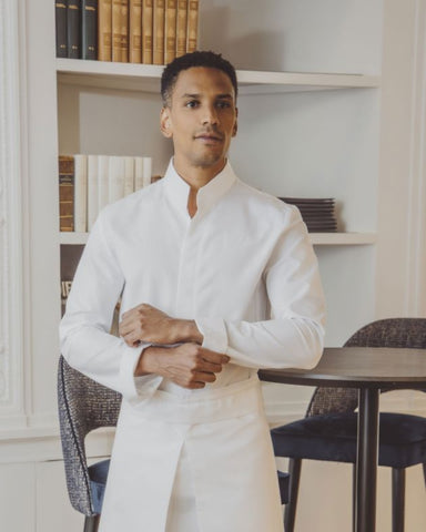 【BRAGARD】メンズ 「GREG（グレッグ）」 ホワイト 立ち襟 長袖 スナップボタン コックコート