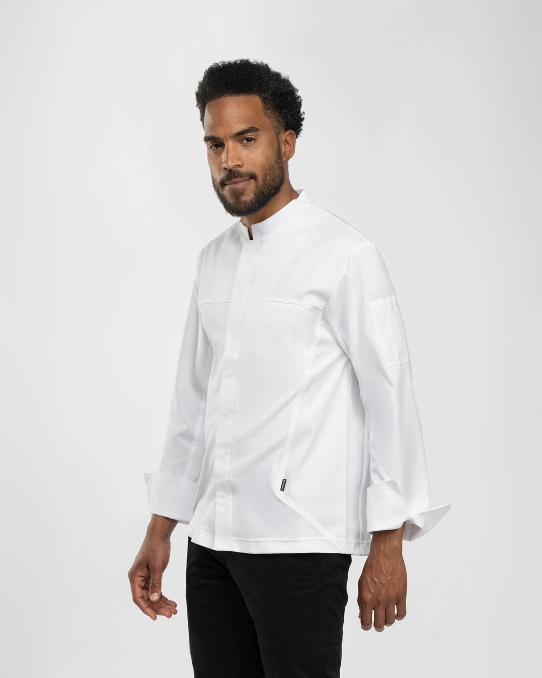 【BRAGARD】メンズ 「STARTER（スターター）」 ホワイト 立ち襟 長袖 スナップボタン コックコート