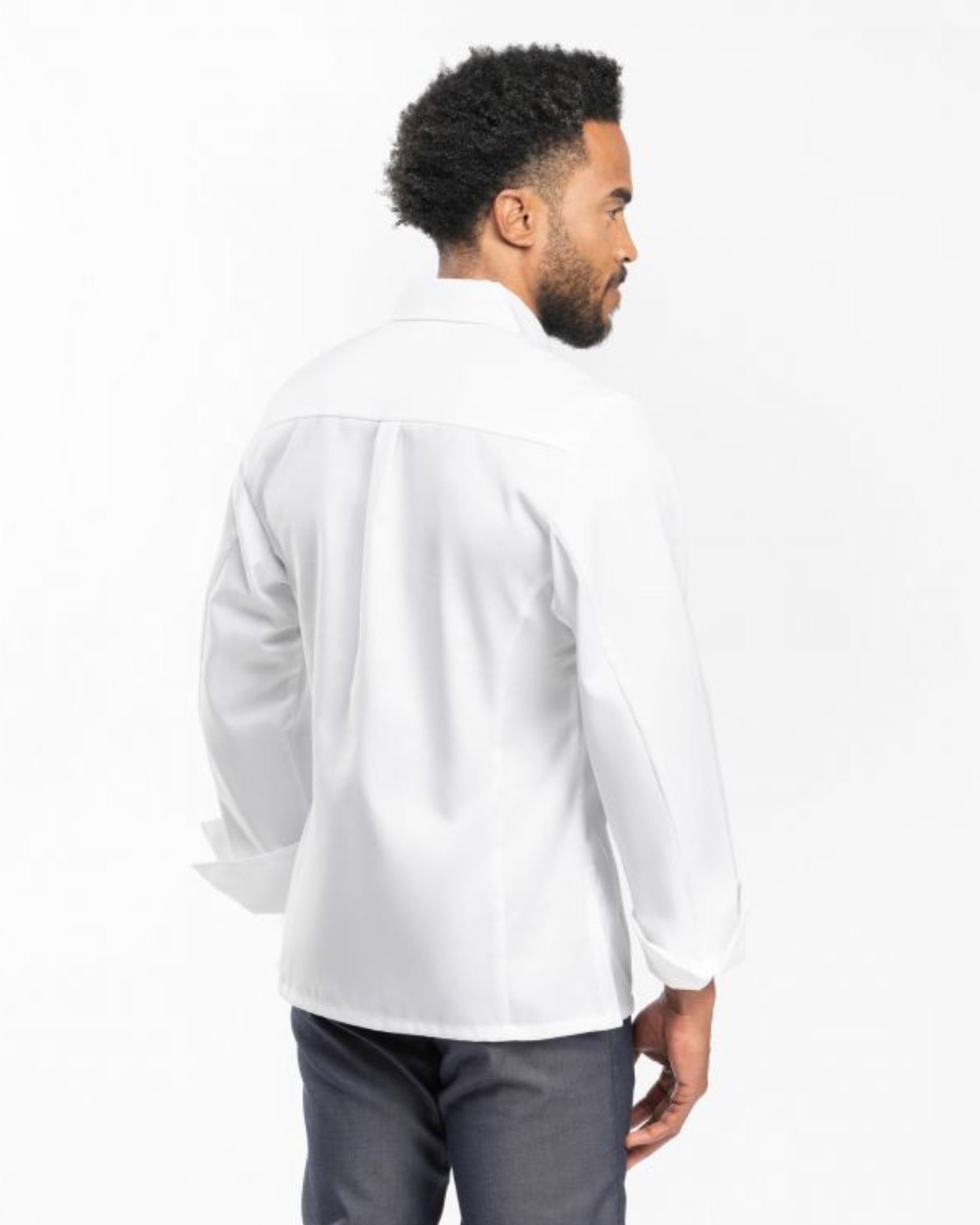 【BRAGARD】メンズ 「BELLAGIO（ベラージオ）」 ホワイト ボタンダウン 長袖 スナップボタン コックコート