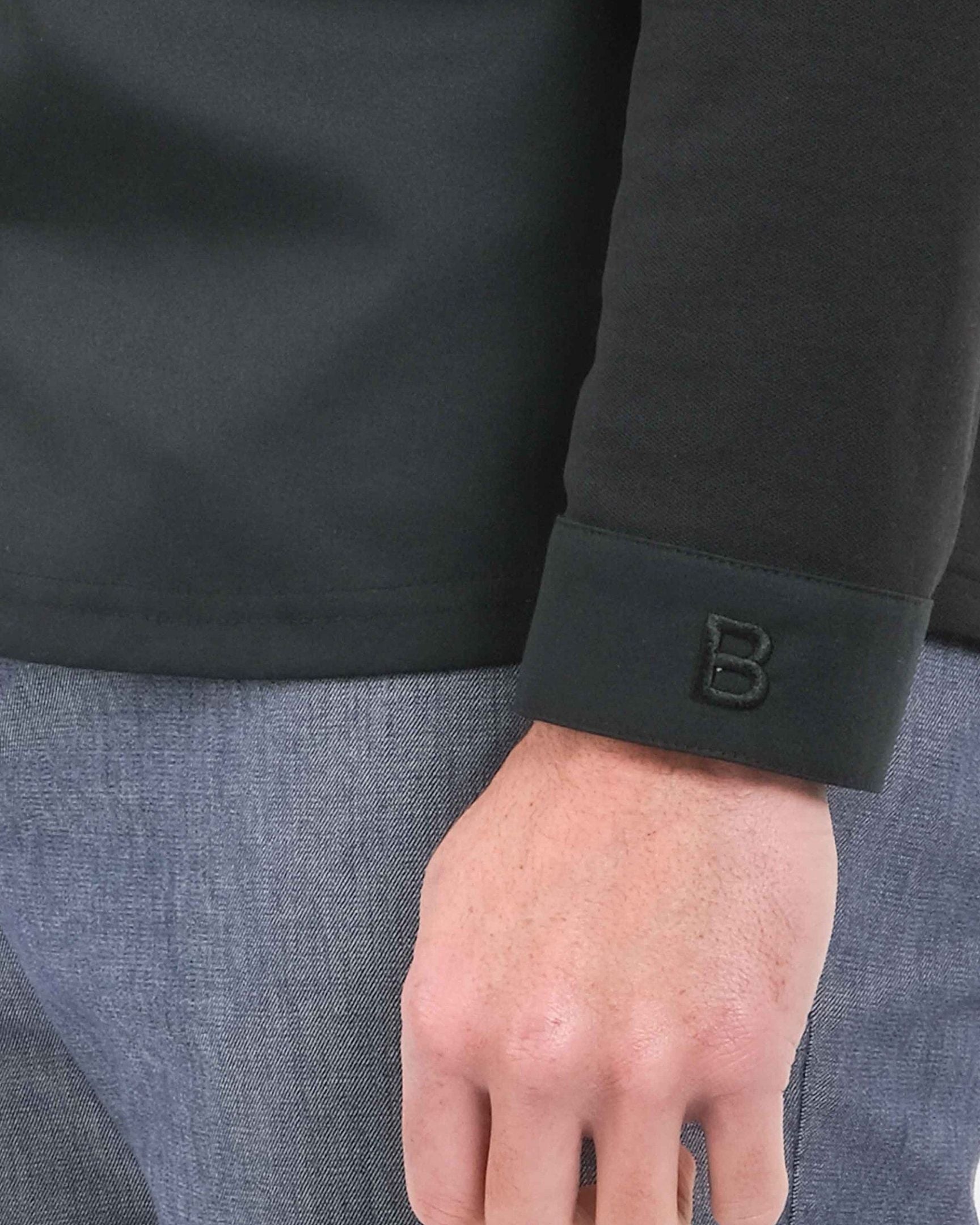 【BRAGARD】メンズ 「ITHURRIA（イトゥーリア）」 ブラック バンドカラー 長袖 スナップボタン コックコート｜Chef Works Japan