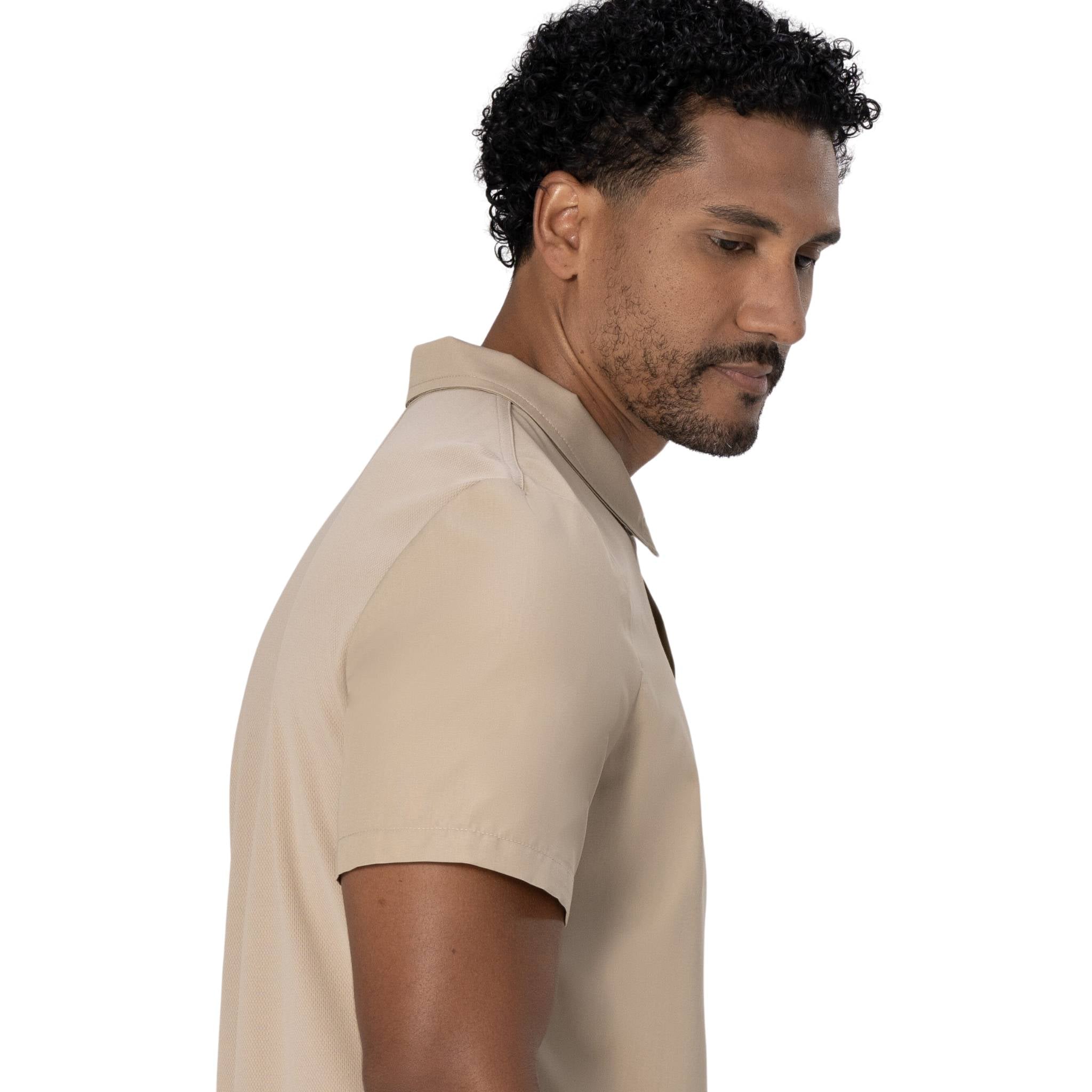 ダーラム」カーキ・スナップ半袖ワークシャツ｜Chef Works® — Chef