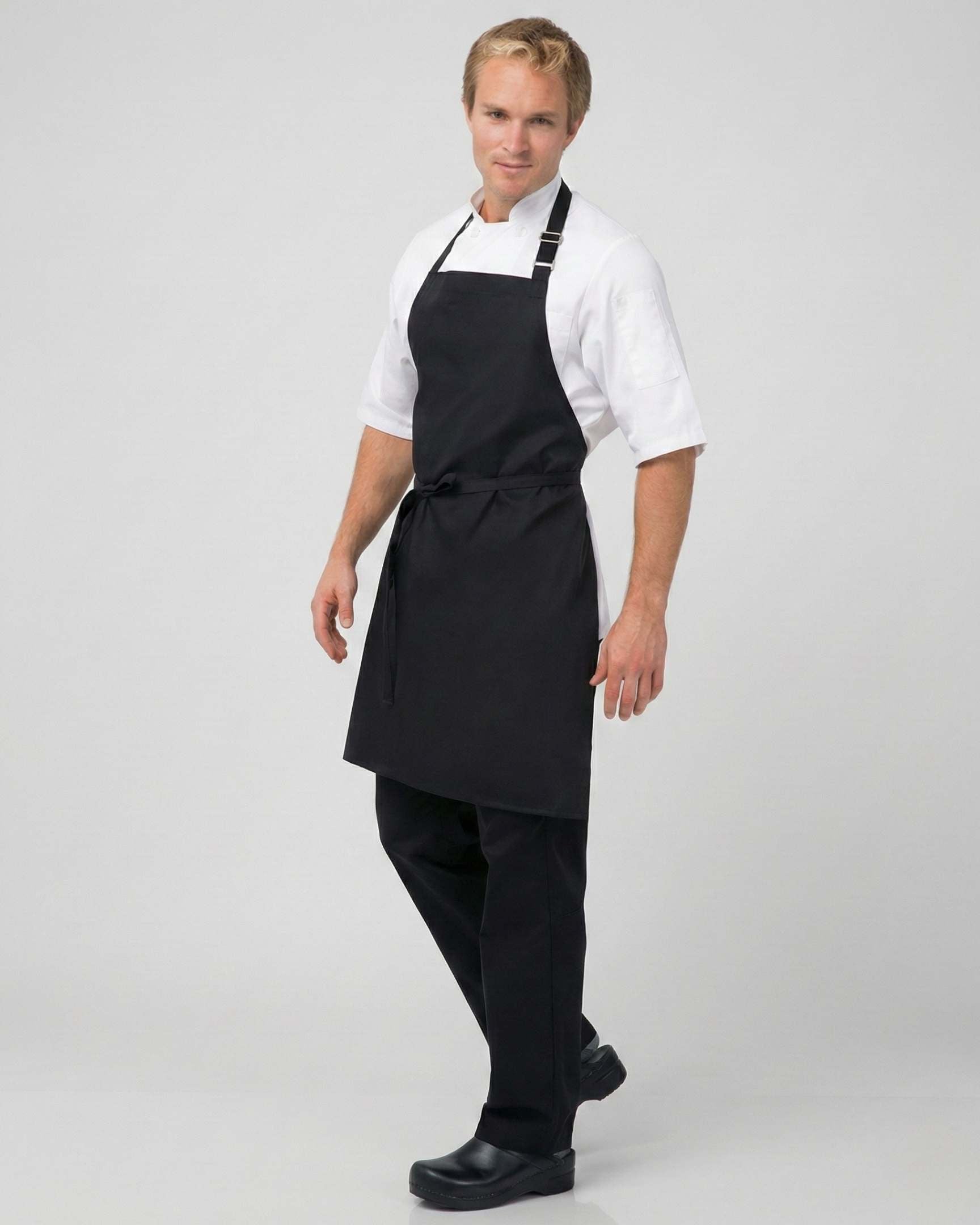 【塩素系漂白剤対応】 ポリエステル100% ブラック 《レギュラー》 胸当て エプロン｜Chef Works Japan