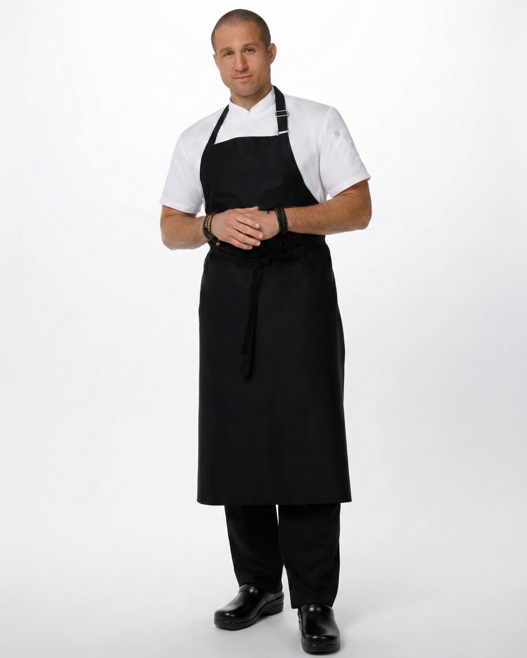 【塩素系漂白剤対応】 ポリエステル100% ブラック 《ラージ》 胸当て エプロン｜Chef Works Japan