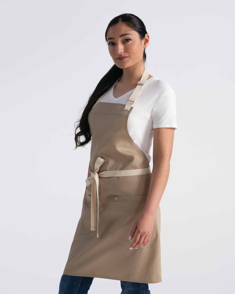 お手頃価格のお洒落エプロン「リッジウッド」カーキ｜Chef Works