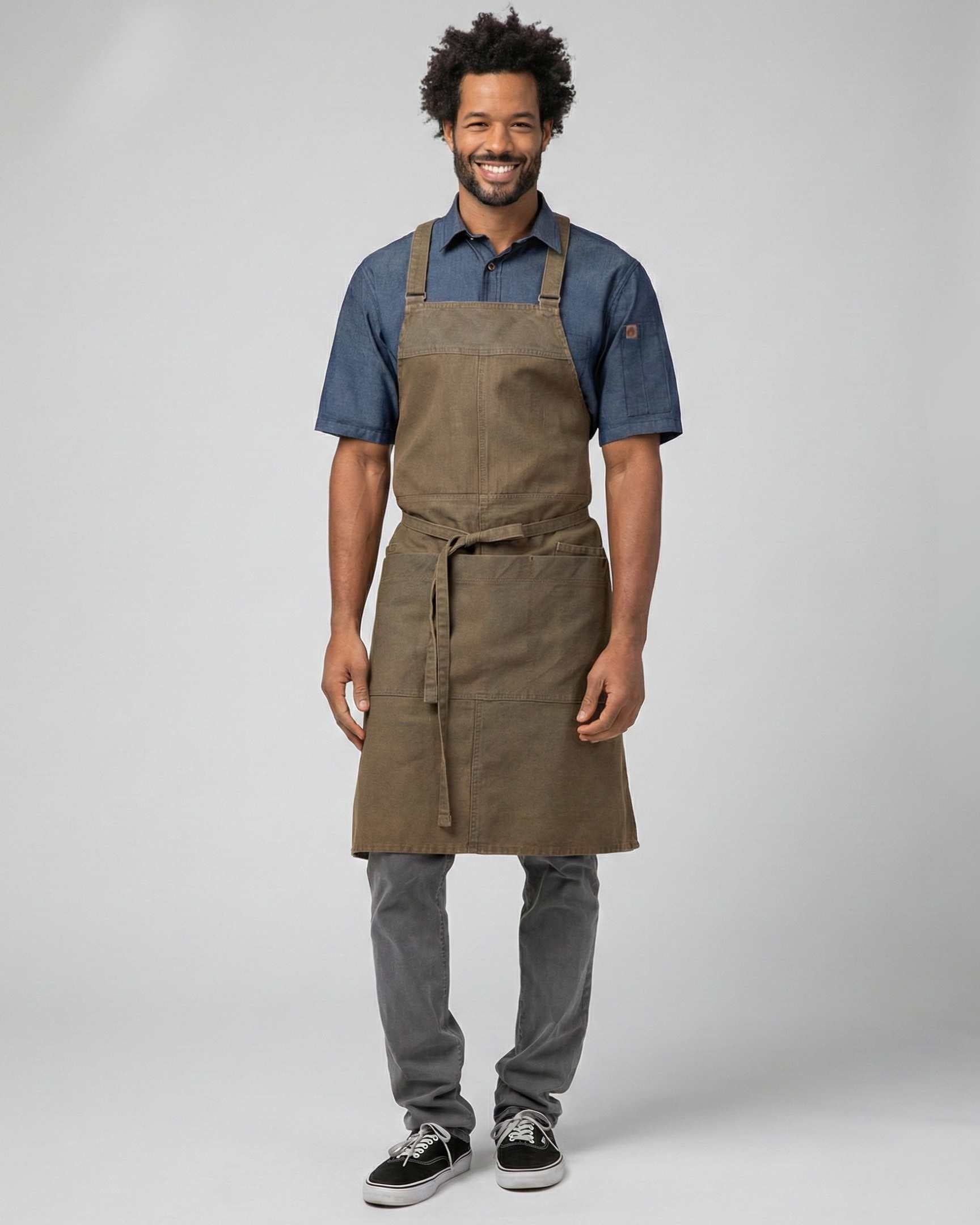 Chef Works (シェフワークス) アップタウン ブルートープ ヴィンテージルック クロスハッチ クロスバック 《レギュラー》 胸当て エプロン