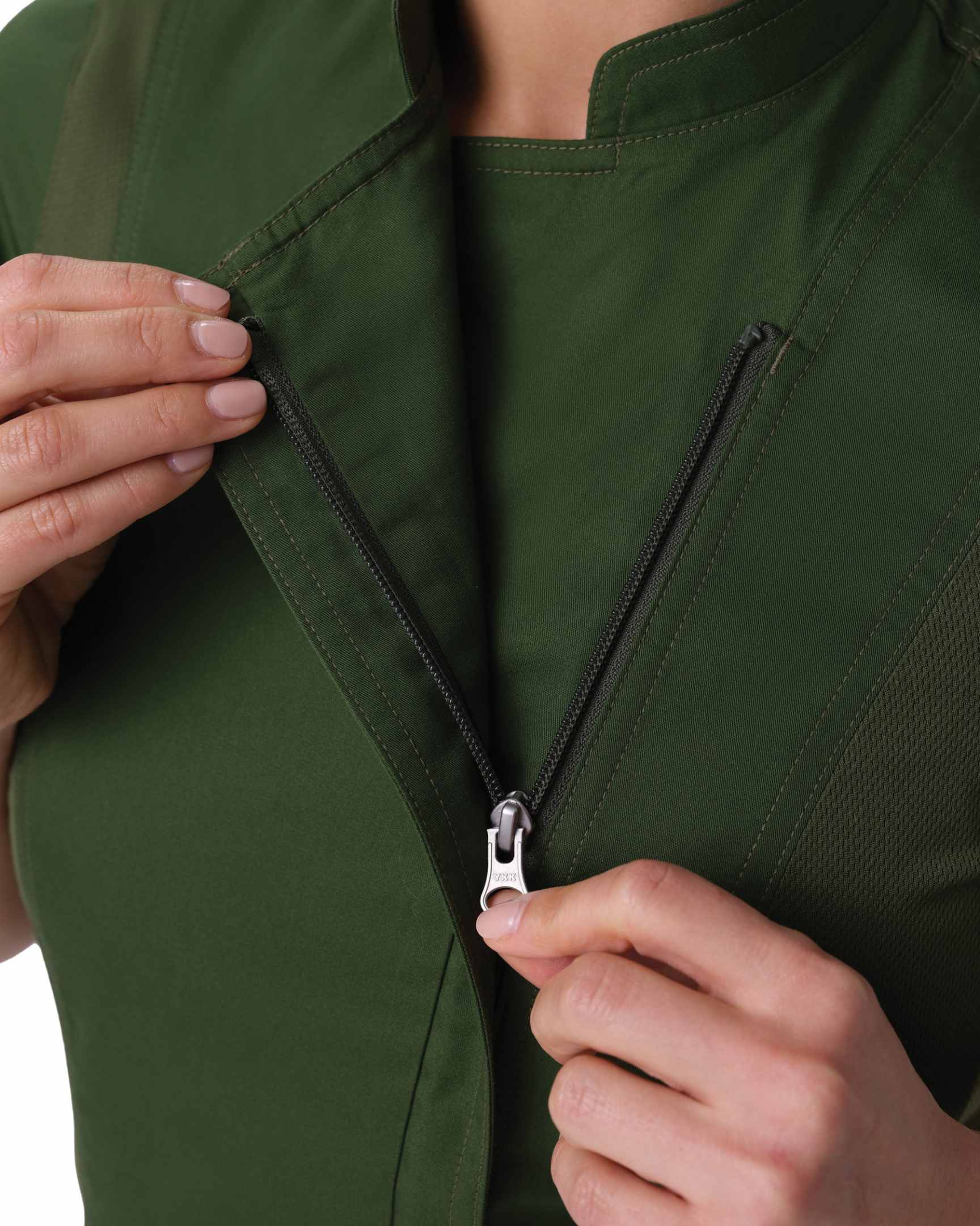 レディース スプリングフィールド ミリタリーグリーン ジッパー 軽量  半袖 コックコート