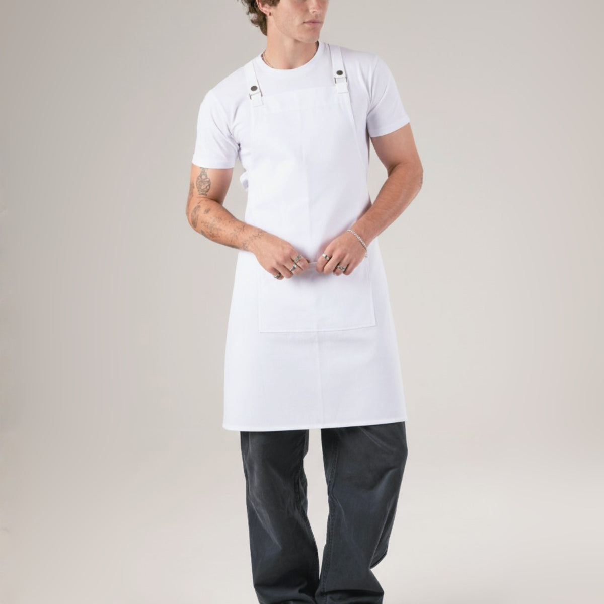 キャンバス生地「バイロン」胸当てエプロン｜ホワイト｜Chef Works