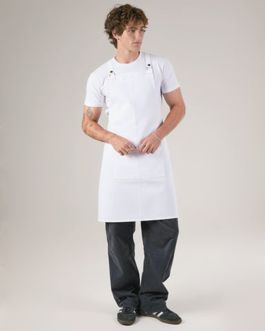 Chef Works (シェフワークス) バイロン ホワイト 綿100% キャンバス クロスバック 胸当て エプロン