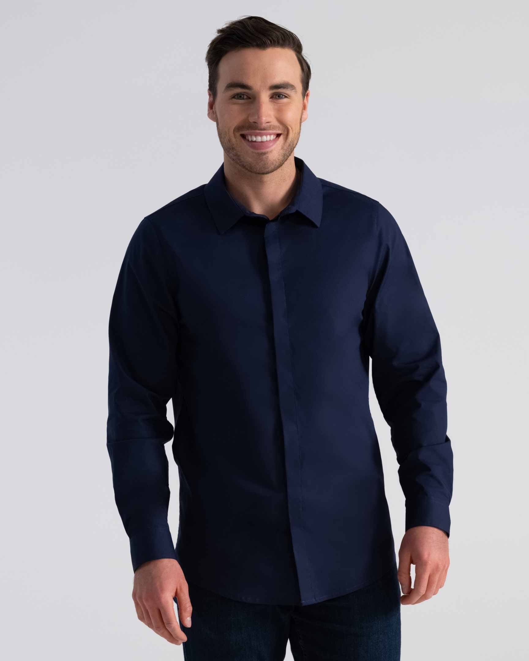 メンズ プレミアムフォーマル ダークネイビー 長袖 ドレスシャツ｜Chef Works Japan