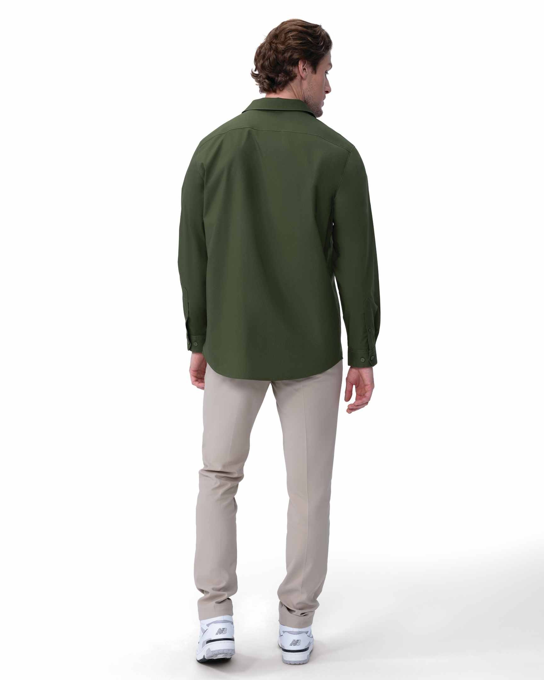 メンズ プレミアムフォーマル ミリタリーグリーン 長袖 ドレスシャツ