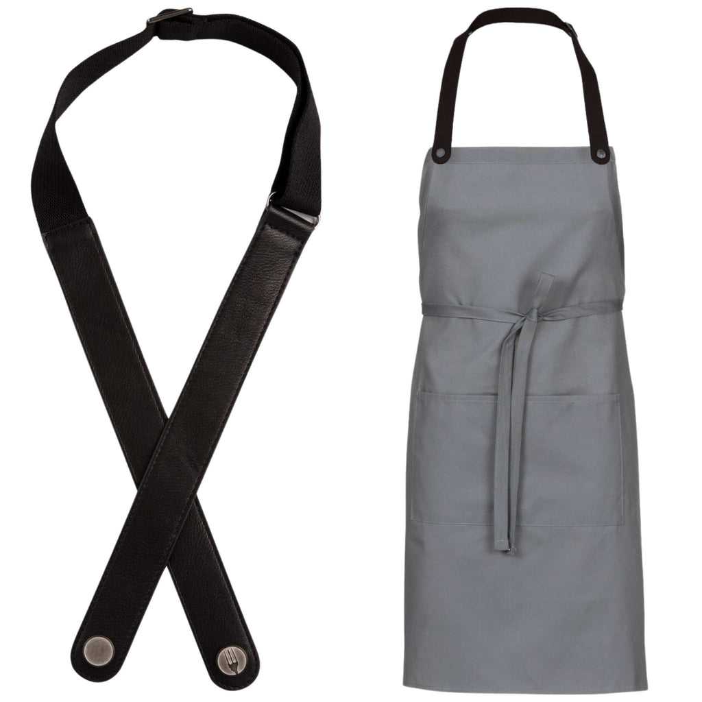 セミカスタム｜グレーエプロン｜レザールックストラップ｜Chef Works