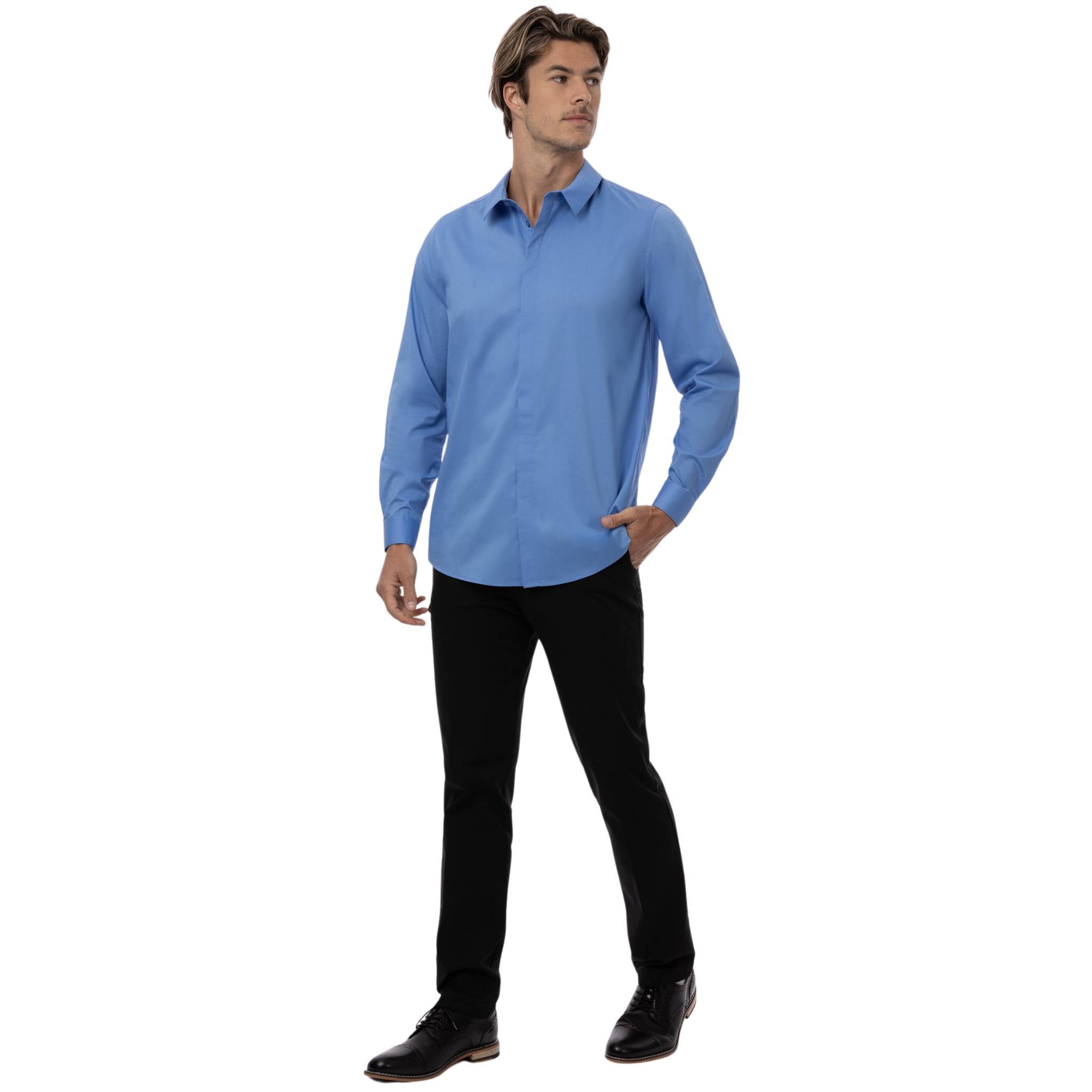 快適「プレミアムフォーマル」長袖ドレスシャツ｜ブルー｜Chef Works