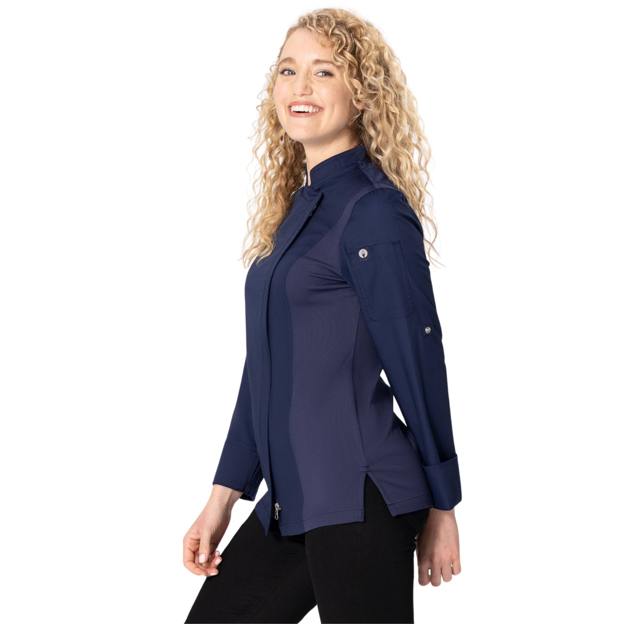 女性用ジッパーコックコート「ハートフォード」・紺色｜Chef Works