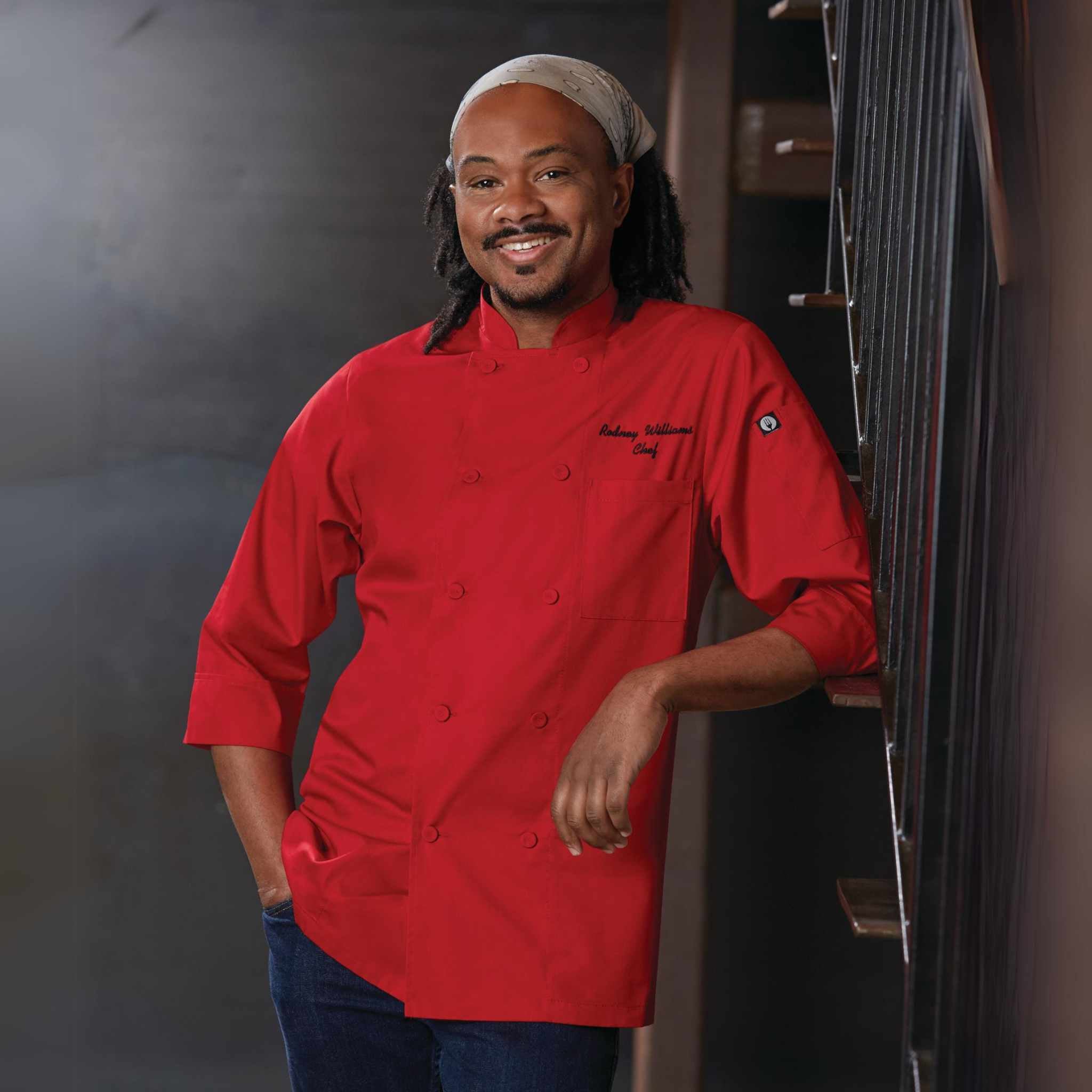 レッド・軽量七分袖コックコート｜飲食店ユニフォーム｜Chef Works