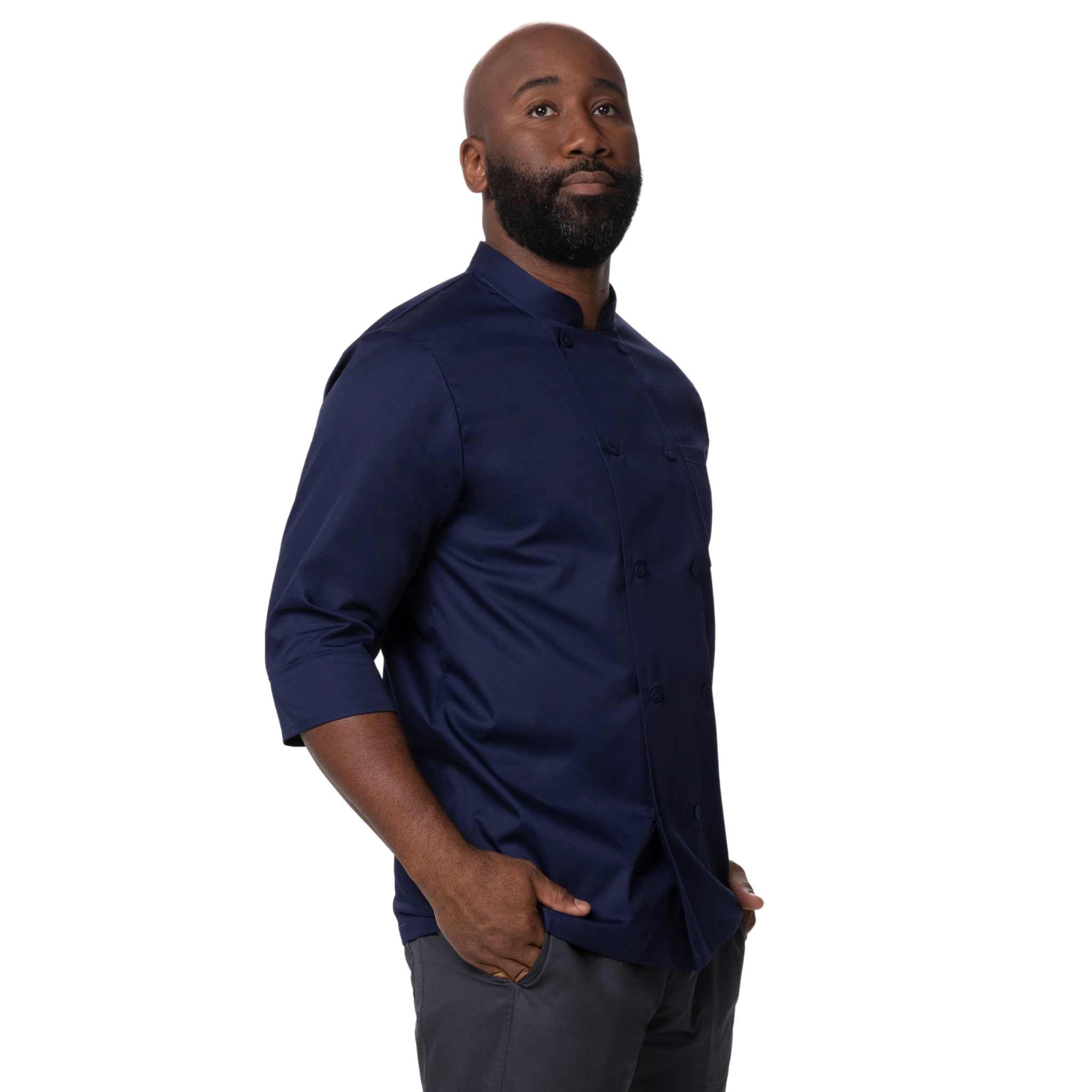 ネイビー・軽量七分袖コックコート｜飲食店ユニフォーム｜Chef Works