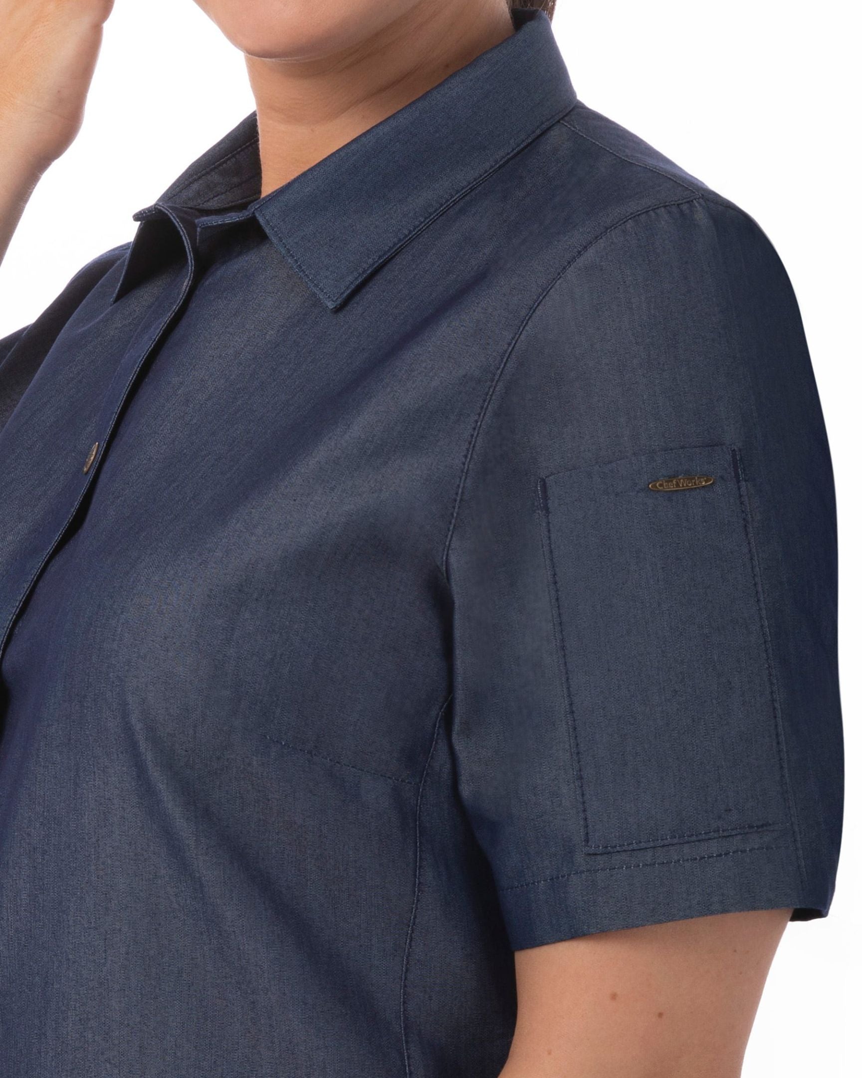 レディース デトロイト インディゴブルー スナップボタン 軽量デニム 半袖 シャツ｜Chef Works Japan