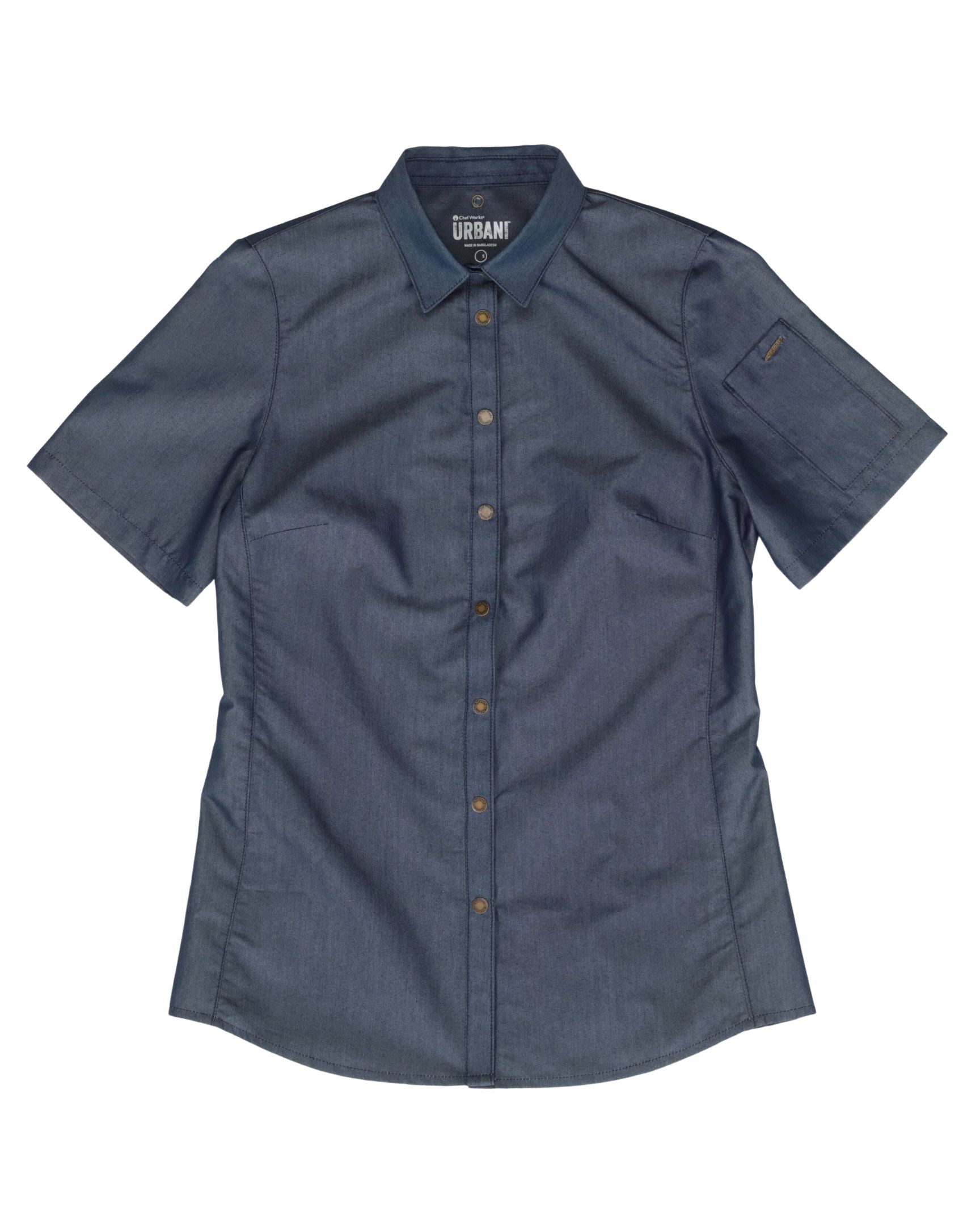 レディース デトロイト インディゴブルー スナップボタン 軽量デニム 半袖 シャツ｜Chef Works Japan