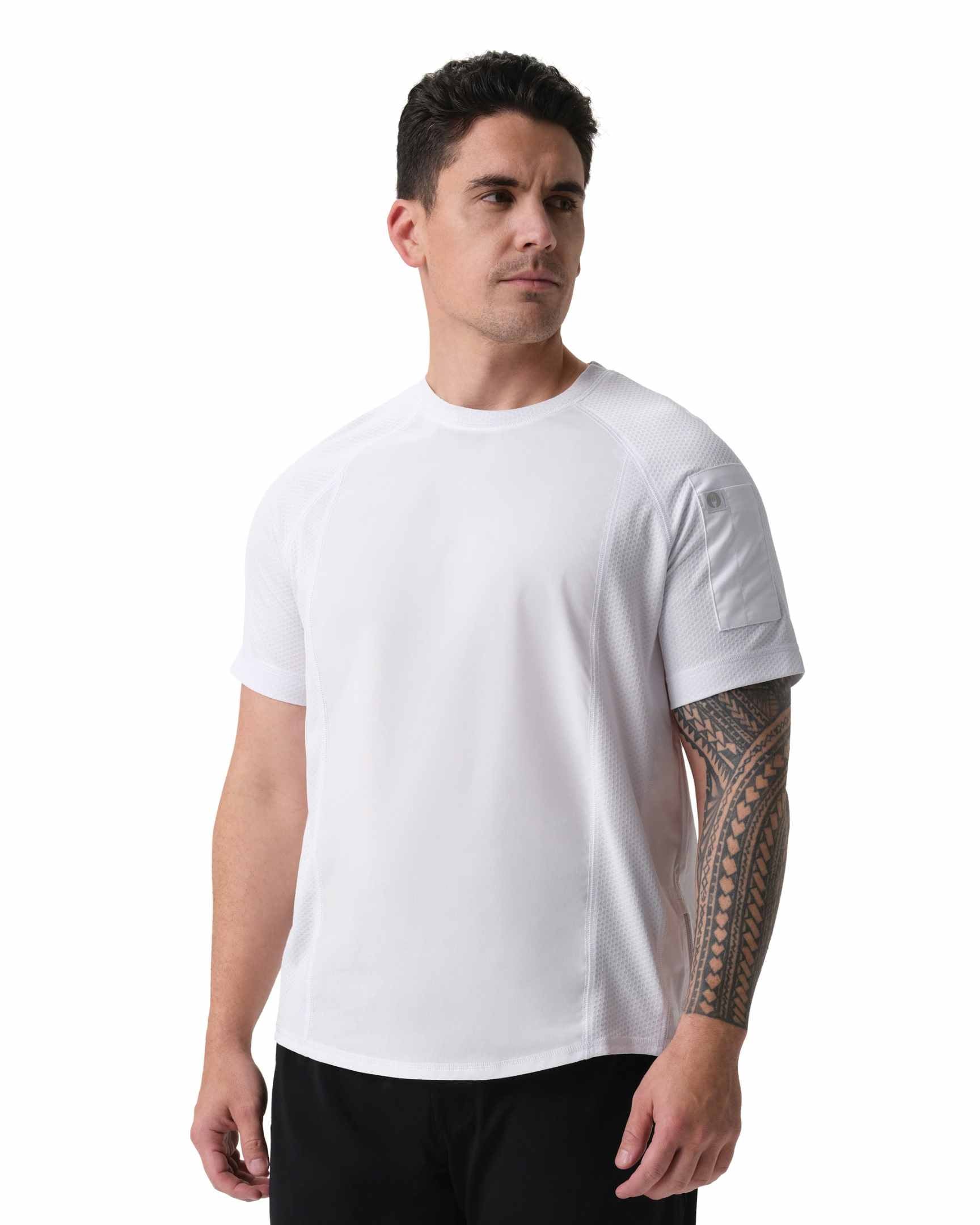 ユニセックス エリーズ ホワイト クルーネック Tシャツ（半袖・メッシュ）