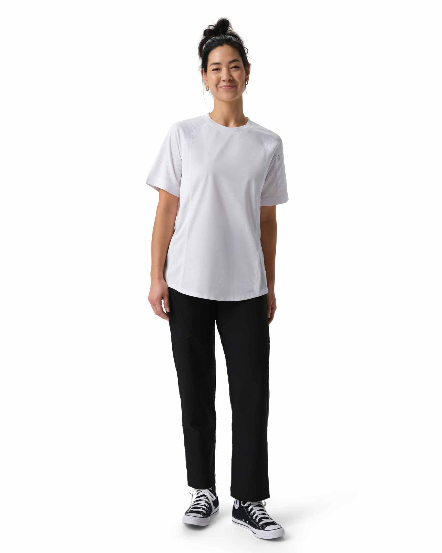 ユニセックス エリーズ ホワイト クルーネック Tシャツ（半袖・メッシュ）