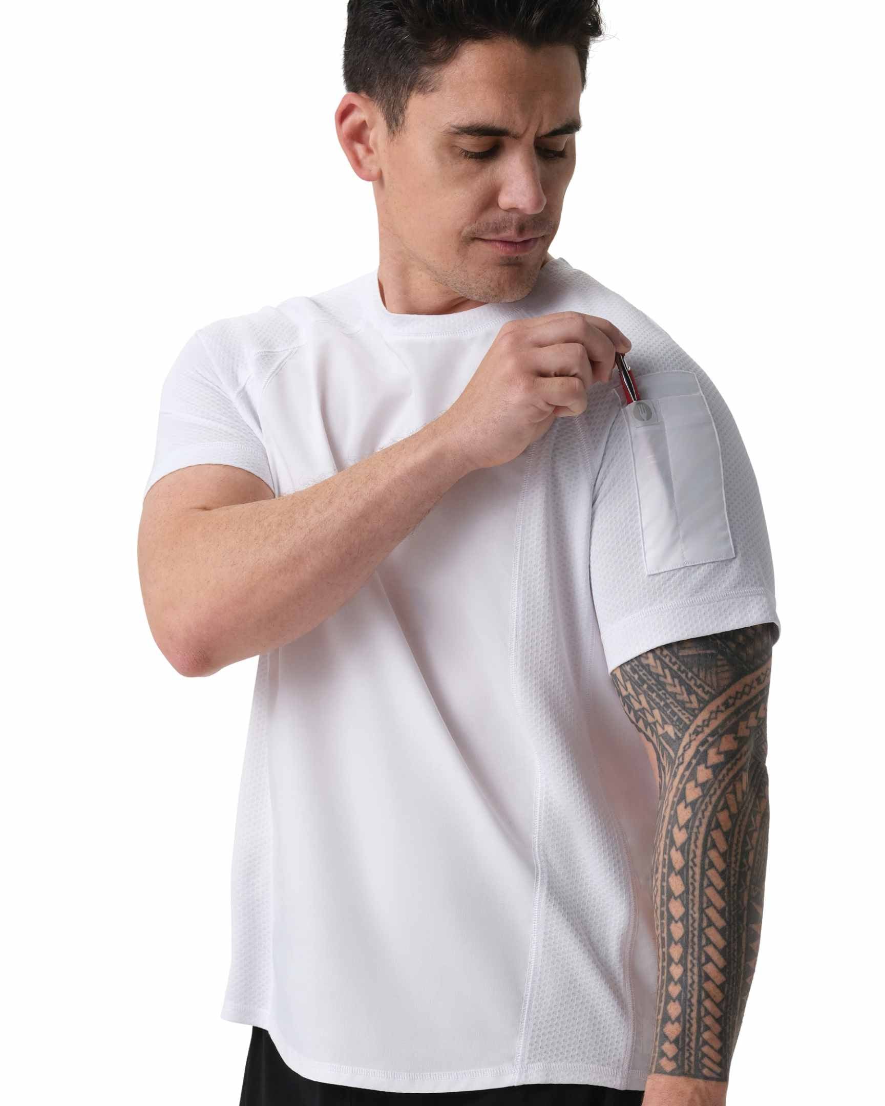 ユニセックス エリーズ ホワイト クルーネック Tシャツ（半袖・メッシュ）
