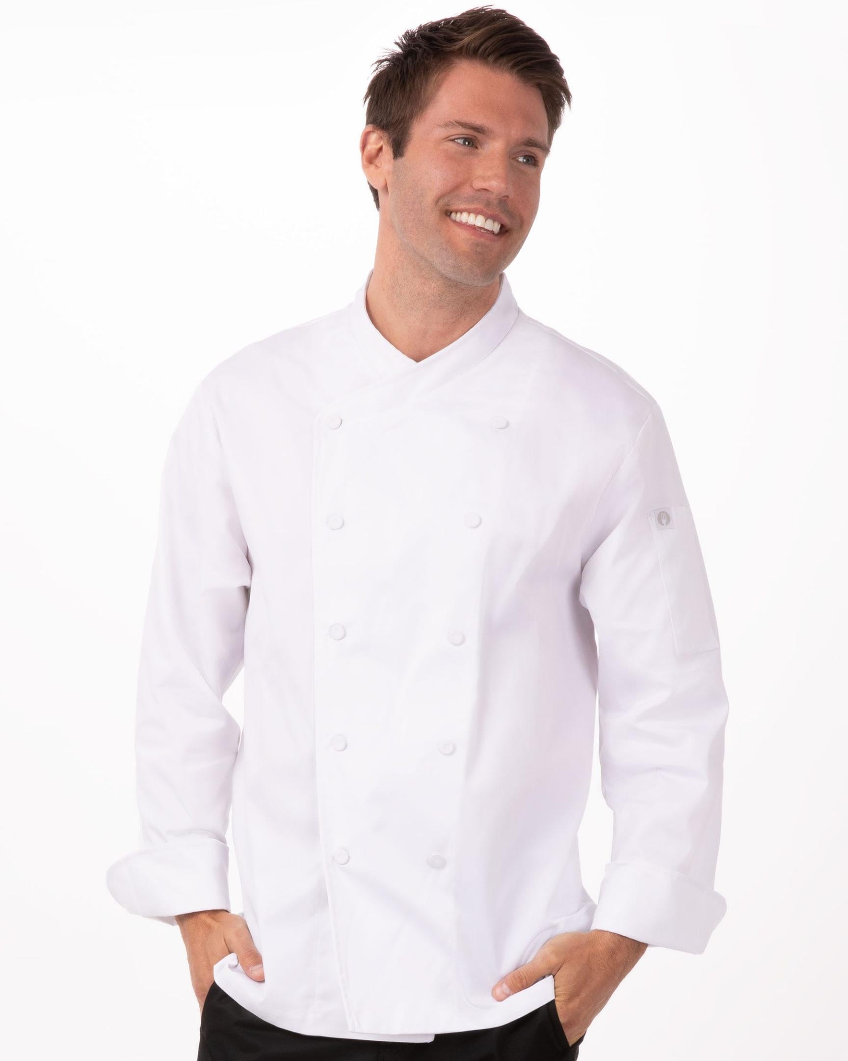 セントマーティン ホワイト クロスオーバーカラー 長袖 コックコート｜Chef Works Japan