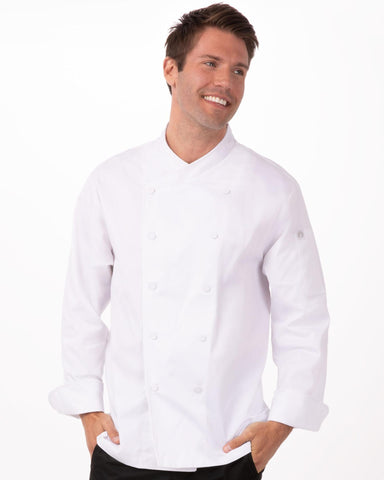 セントマーティン ホワイト クロスオーバーカラー 長袖 コックコート｜Chef Works Japan