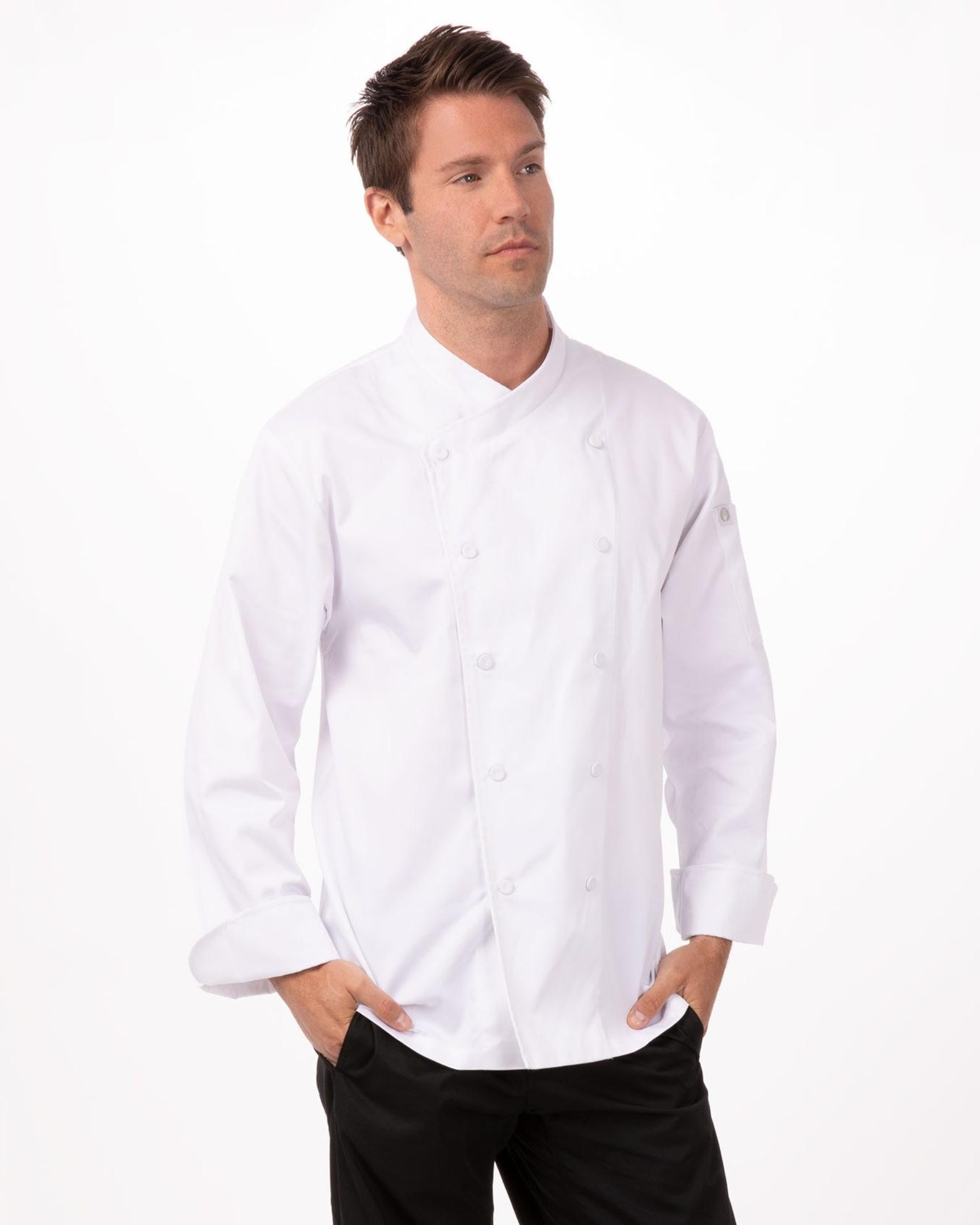 セントマーティン ホワイト クロスオーバーカラー 長袖 コックコート｜Chef Works Japan