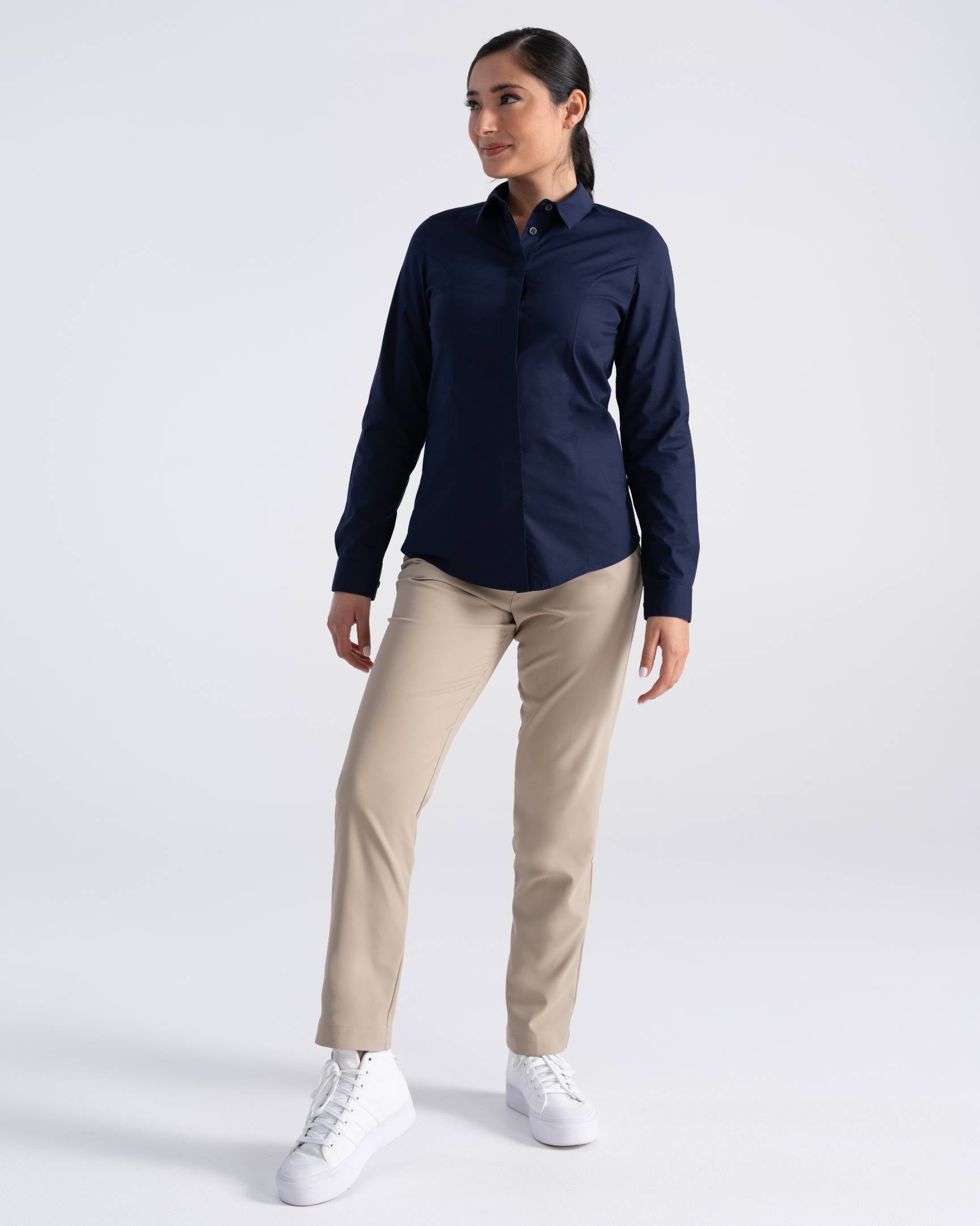 レディース プレミアムフォーマル ダークネイビー 長袖 ドレスシャツ｜Chef Works Japan