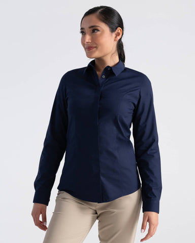 レディース プレミアムフォーマル ダークネイビー 長袖 ドレスシャツ｜Chef Works Japan