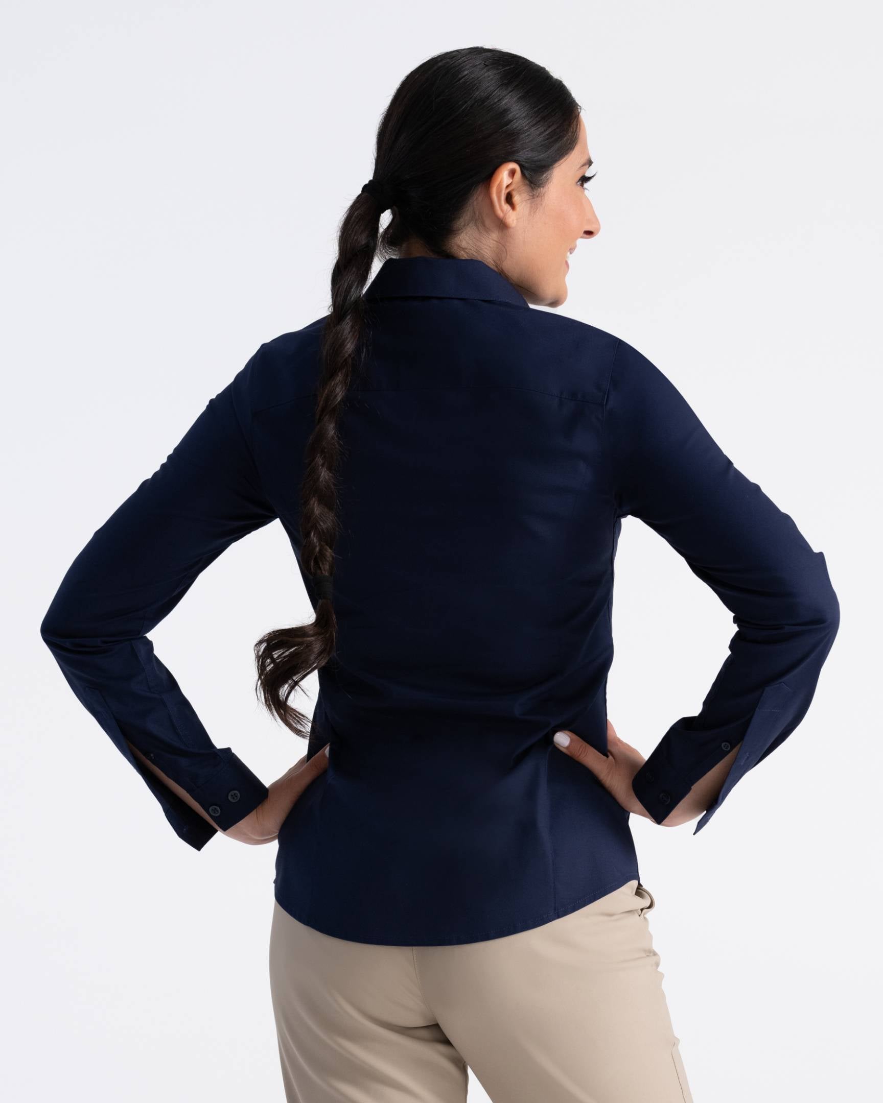 レディース プレミアムフォーマル ダークネイビー 長袖 ドレスシャツ｜Chef Works Japan