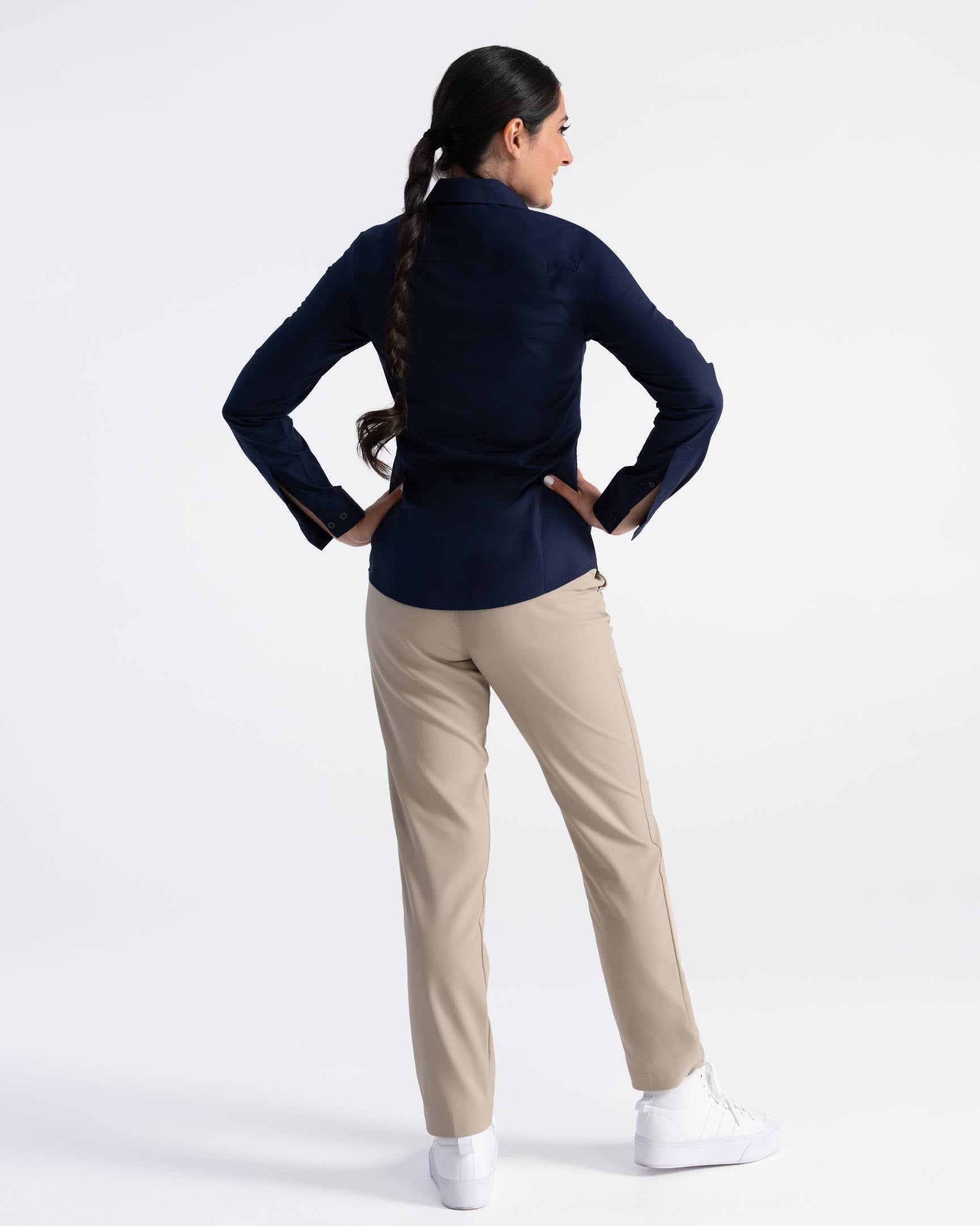 レディース プレミアムフォーマル ダークネイビー 長袖 ドレスシャツ｜Chef Works Japan