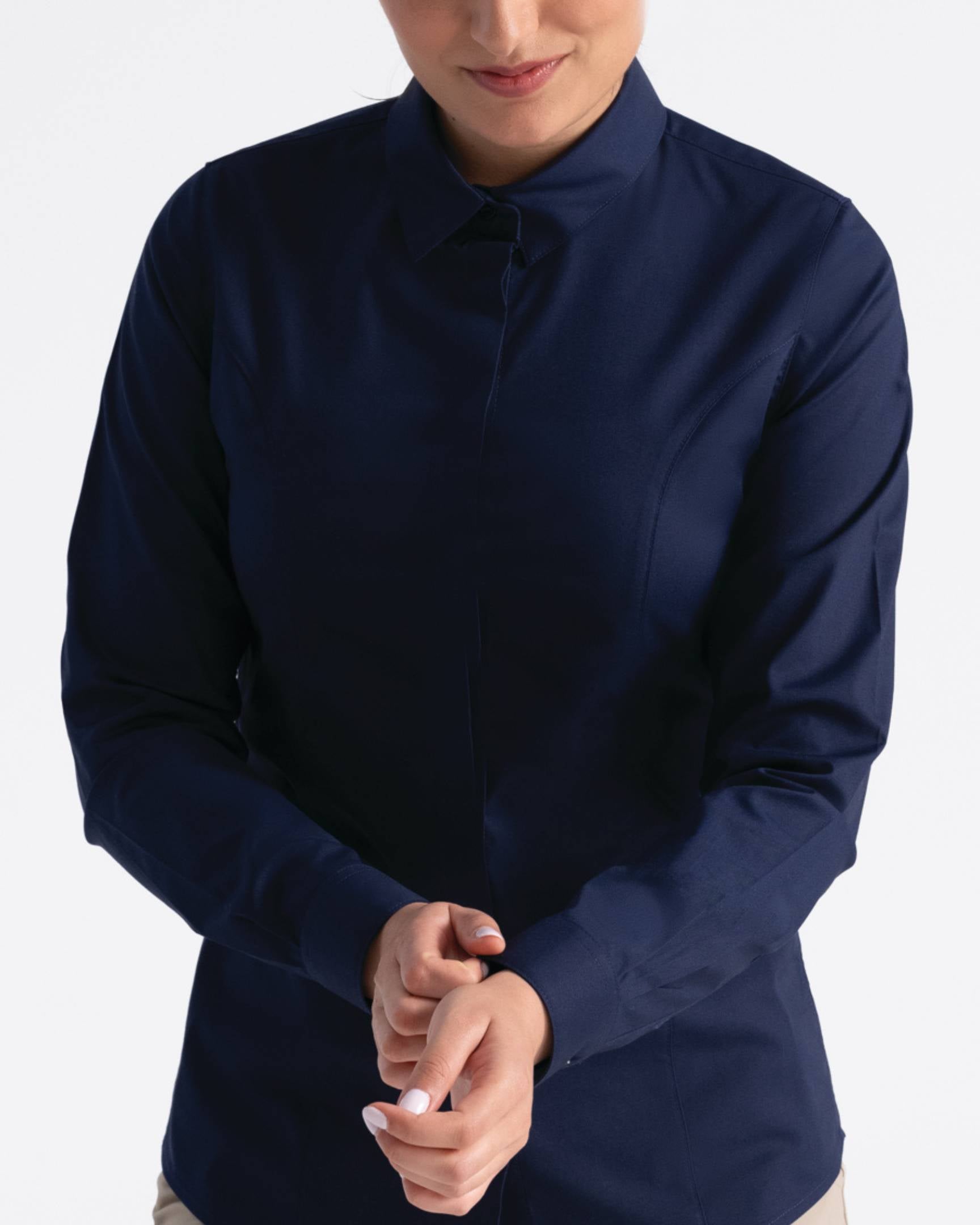 レディース プレミアムフォーマル ダークネイビー 長袖 ドレスシャツ｜Chef Works Japan