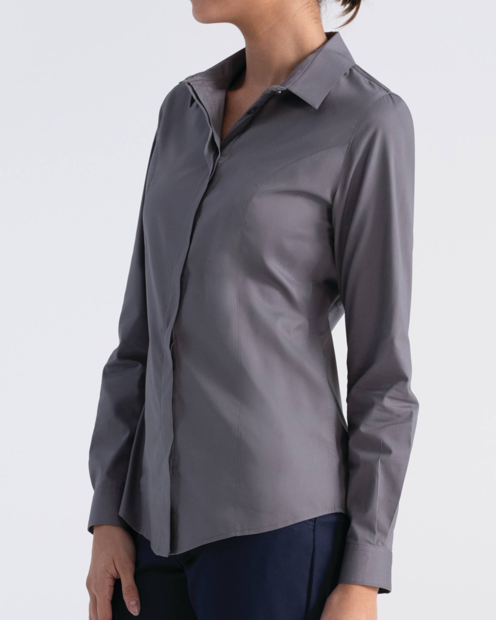 レディース「プレミアムフォーマル」長袖ドレスシャツ｜グレー｜Chef
