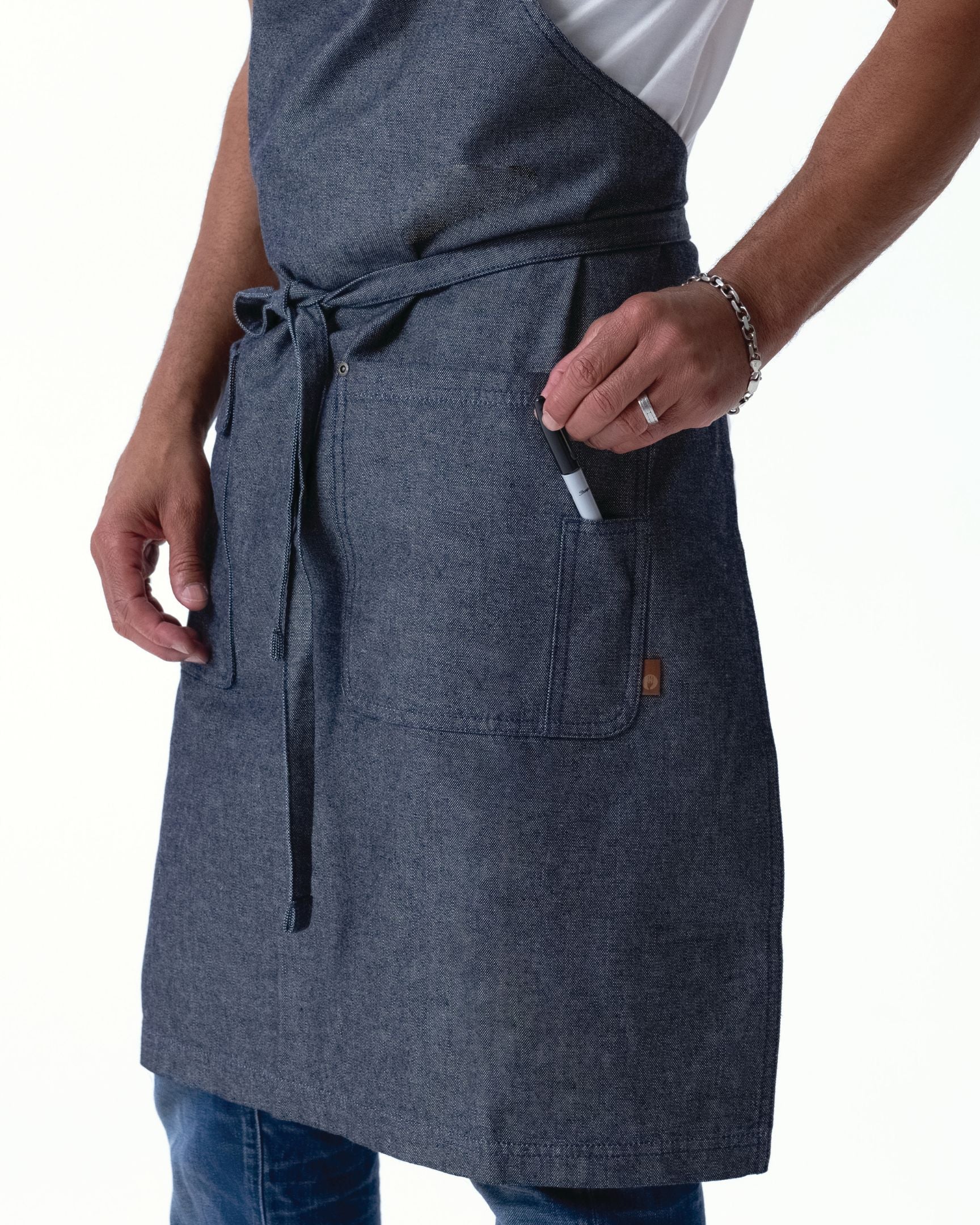 ユーティリティ 綿100% オックスフォード ネイビー ナチュラル 《レギュラー》 胸当て エプロン｜Chef Works Japan