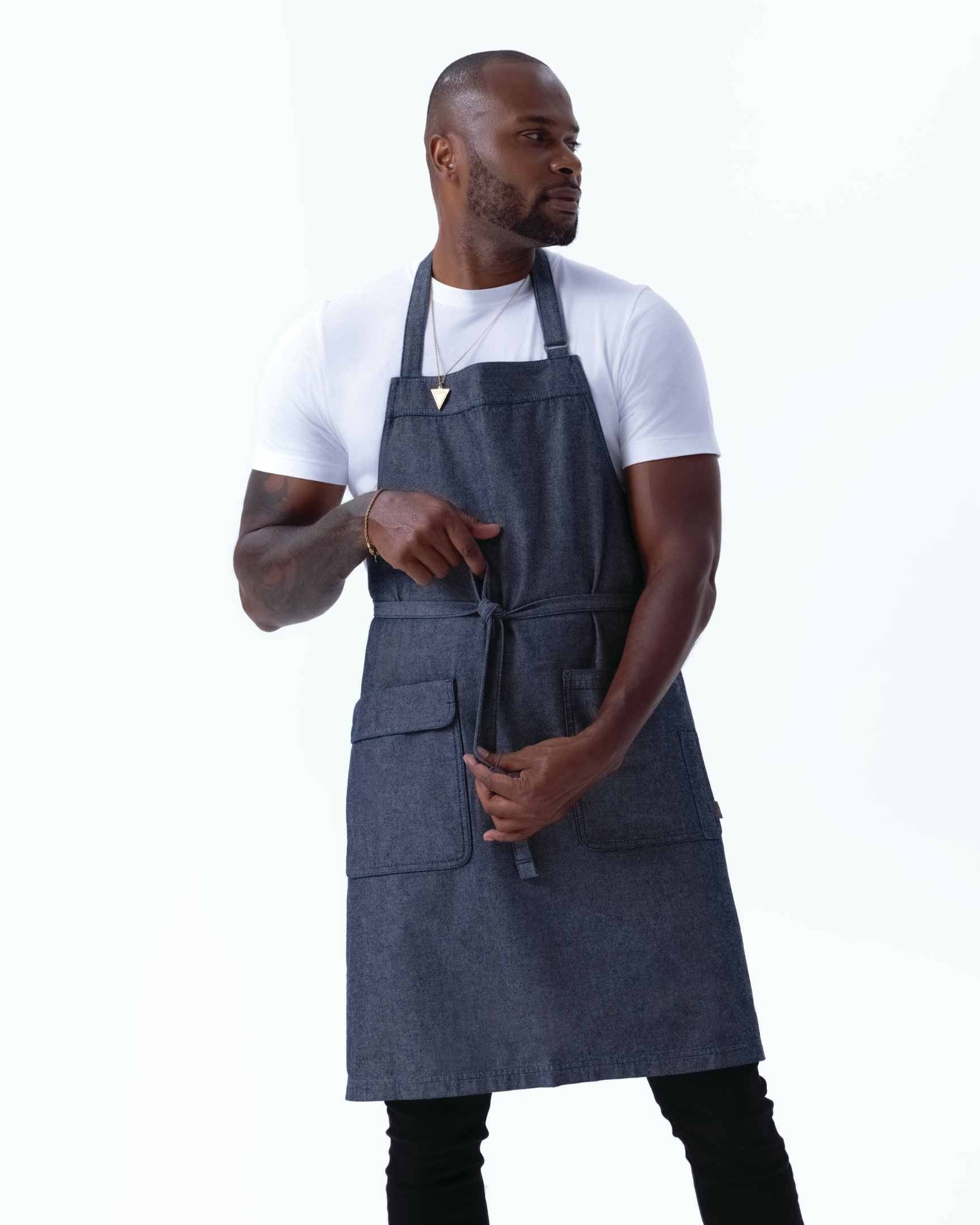 ユーティリティ 綿100% オックスフォード ネイビー ナチュラル 《レギュラー》 胸当て エプロン｜Chef Works Japan