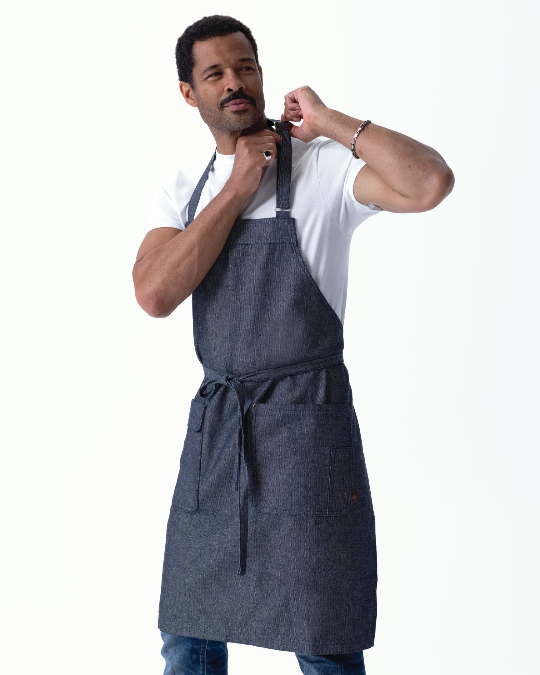 ユーティリティ 綿100% オックスフォード ネイビー ナチュラル 《レギュラー》 胸当て エプロン｜Chef Works Japan