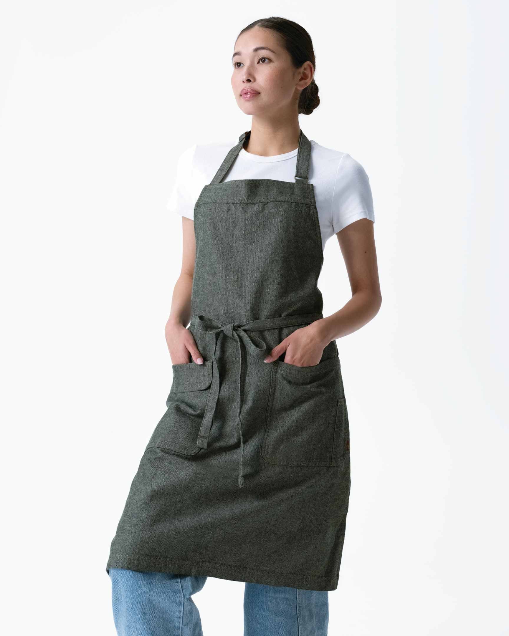 ユーティリティ 綿100% オックスフォード オリーブ ナチュラル 《レギュラー》 胸当て エプロン｜Chef Works Japan