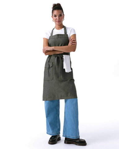 ユーティリティ 綿100% オックスフォード オリーブ ナチュラル 《レギュラー》 胸当て エプロン｜Chef Works Japan