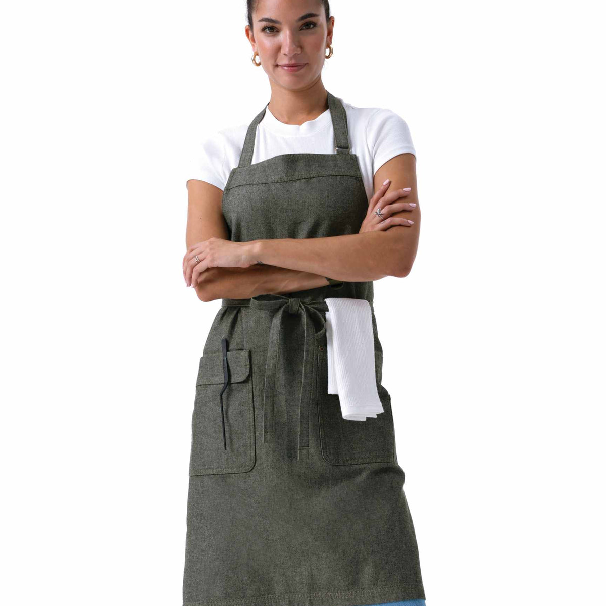 キャンバス生地・胸当てエプロン・緑｜飲食制服｜Chef Works® — Chef