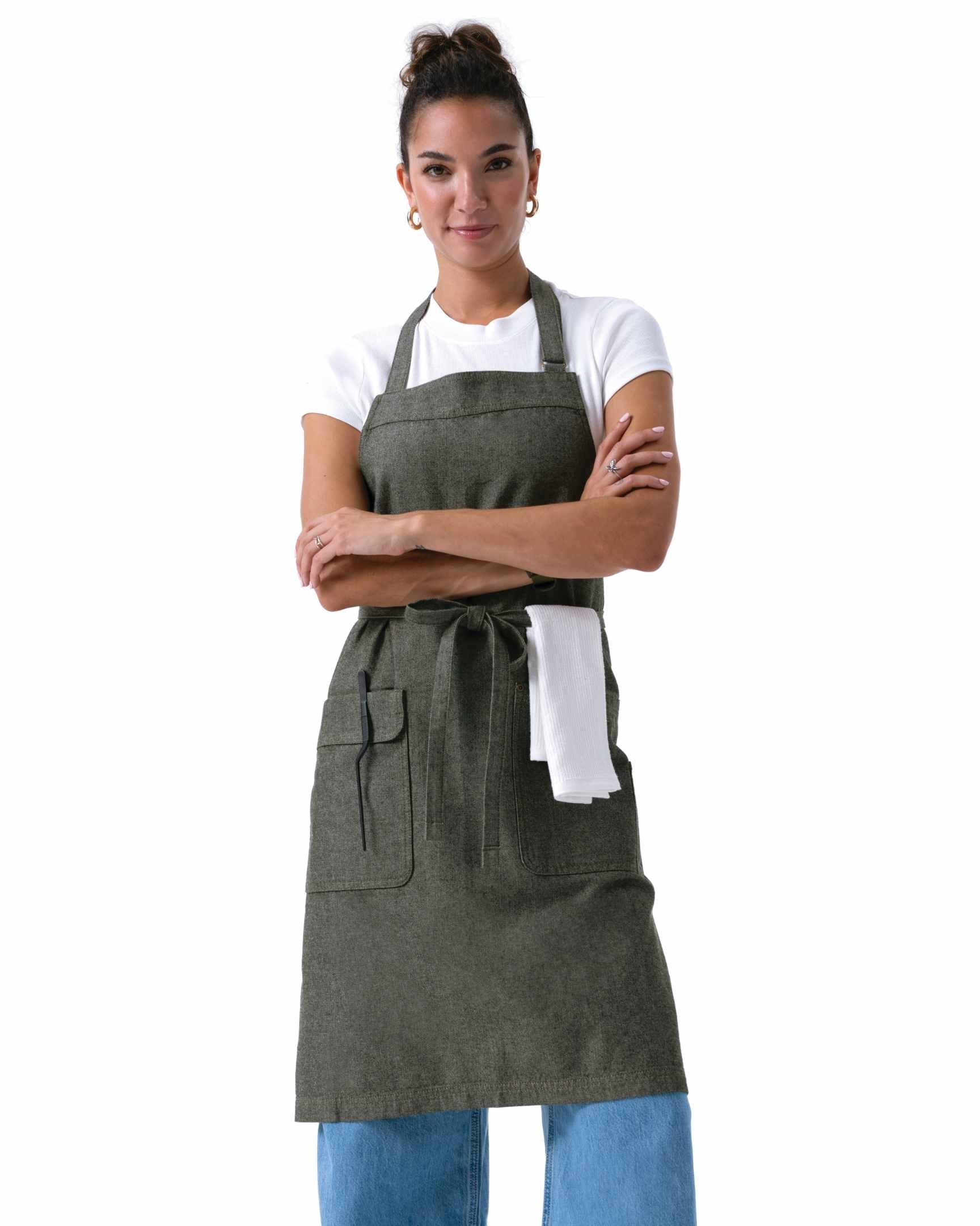 ユーティリティ 綿100% オックスフォード オリーブ ナチュラル 《レギュラー》 胸当て エプロン｜Chef Works Japan