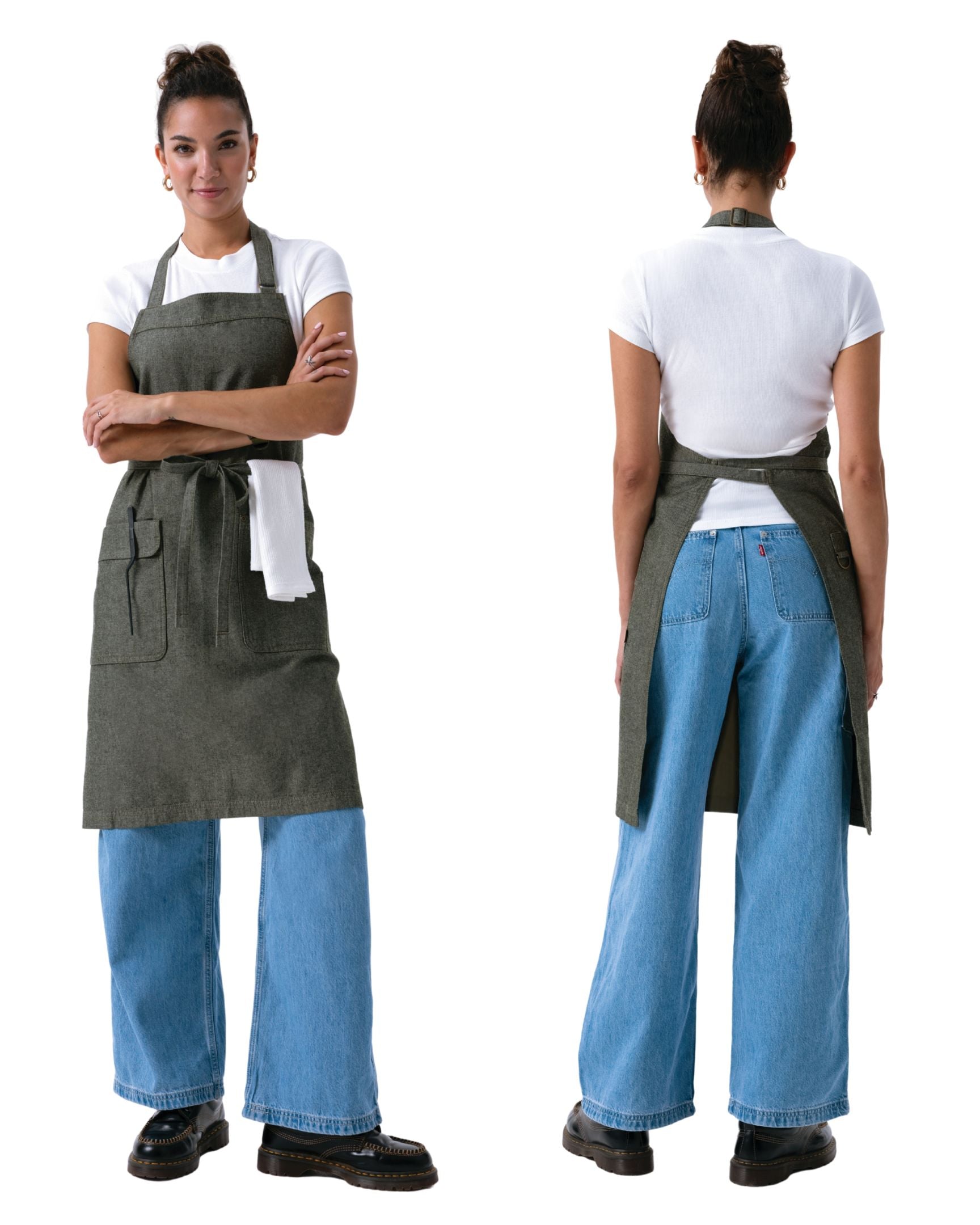 ユーティリティ 綿100% オックスフォード オリーブ ナチュラル 《レギュラー》 胸当て エプロン｜Chef Works Japan