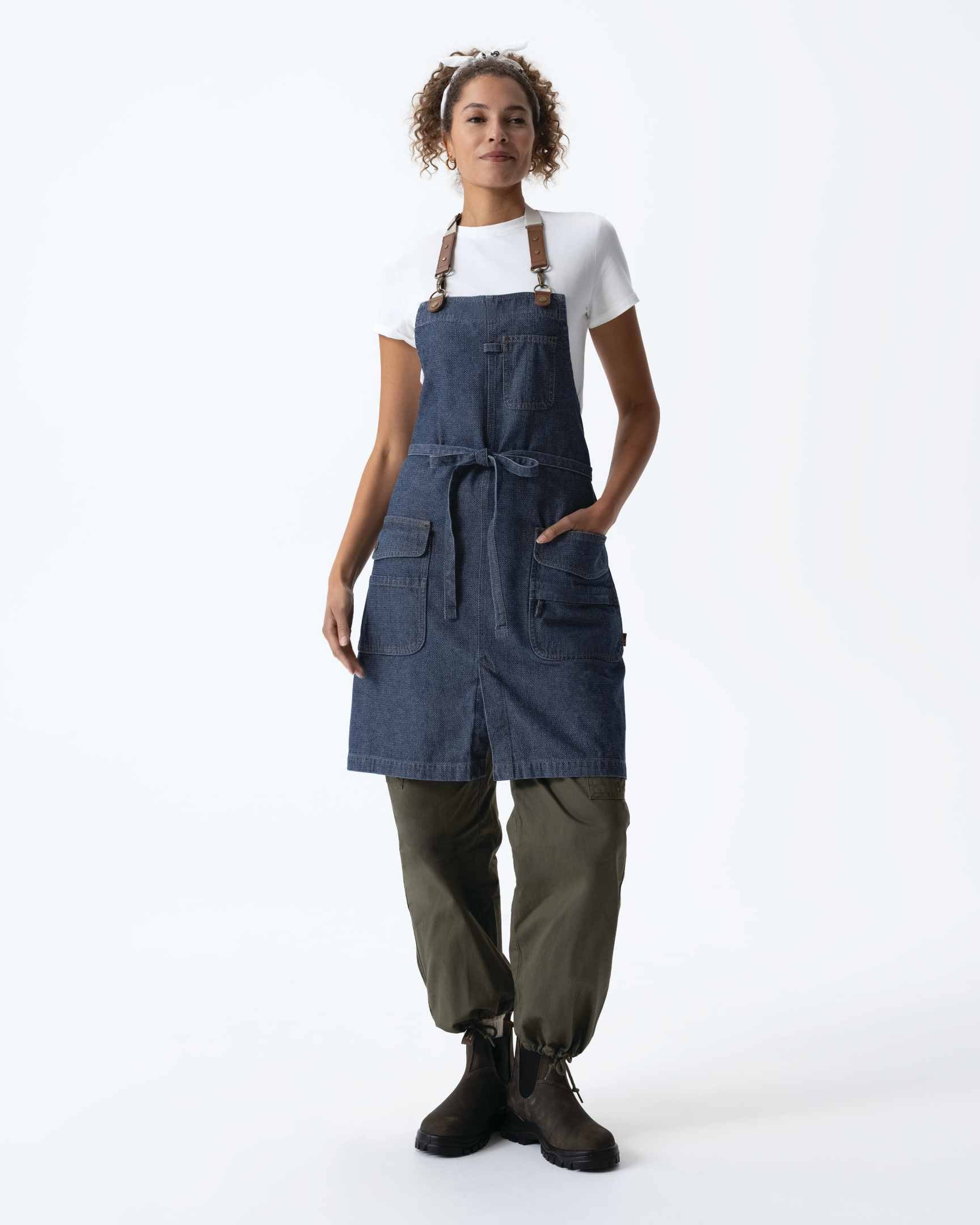 クラフトマン 綿100% プレミアム ジャガード デニム インディゴブルー 胸当て エプロン｜Chef Works Japan