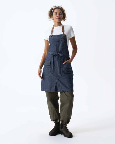 クラフトマン 綿100% プレミアム ジャガード デニム インディゴブルー 胸当て エプロン｜Chef Works Japan