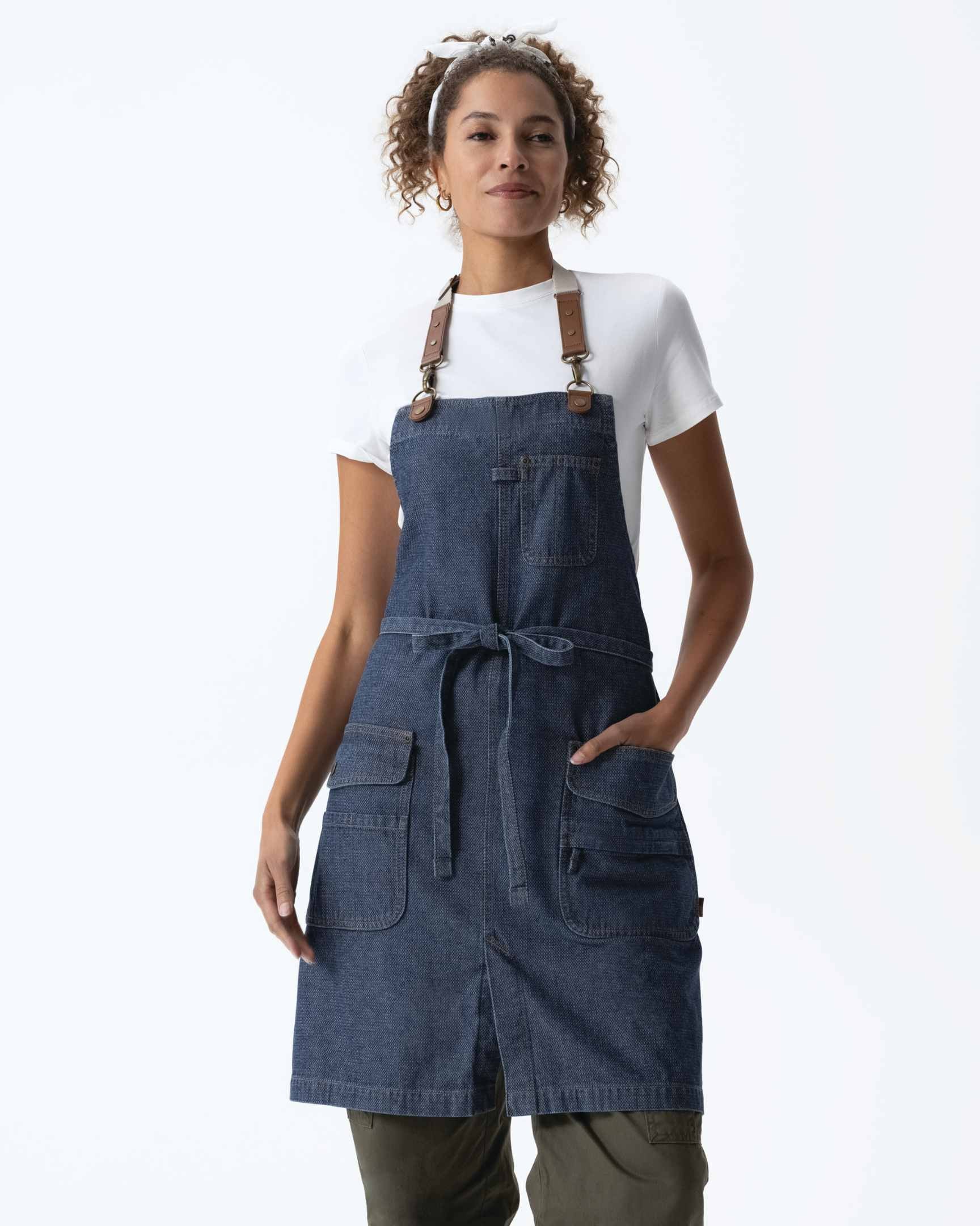 クラフトマン 綿100% プレミアム ジャガード デニム インディゴブルー 胸当て エプロン｜Chef Works Japan