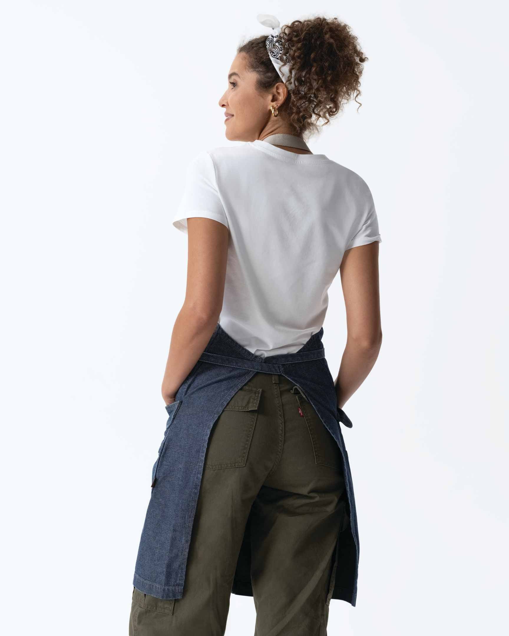 クラフトマン 綿100% プレミアム ジャガード デニム インディゴブルー 胸当て エプロン｜Chef Works Japan