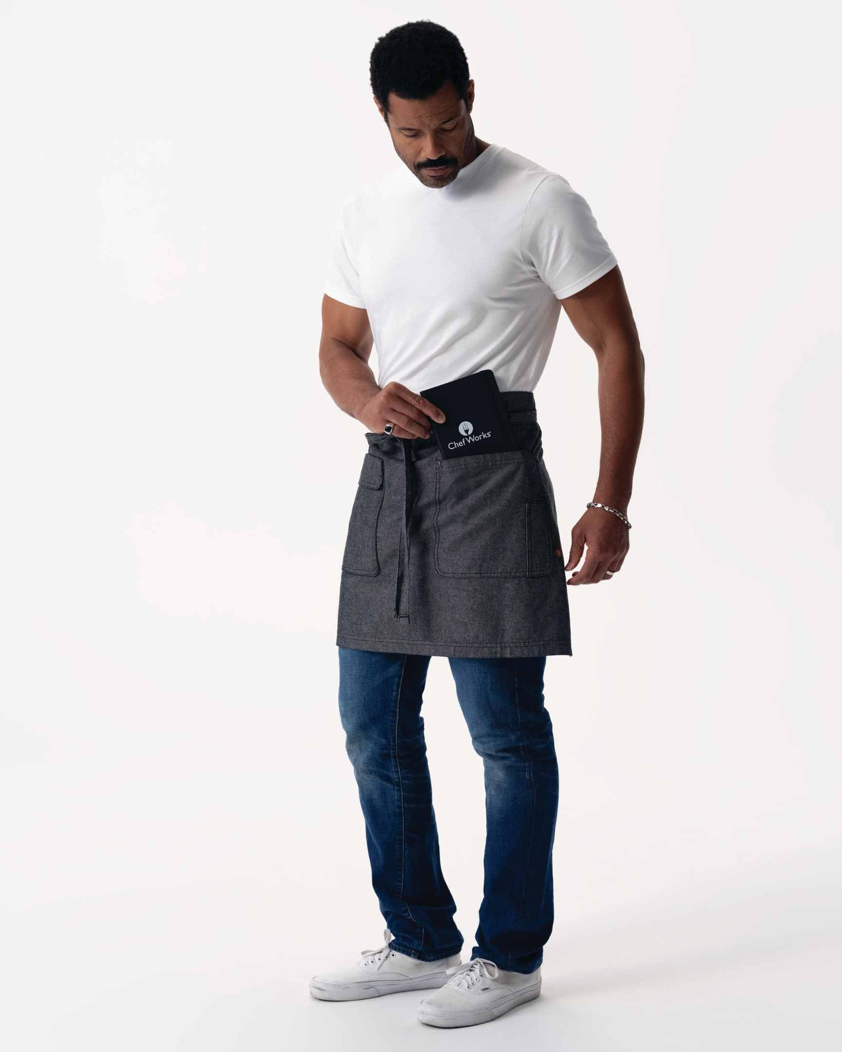 ユーティリティ 綿100% オックスフォード ブラック ナチュラル ミドル サロン（前掛け） エプロン｜Chef Works Japan