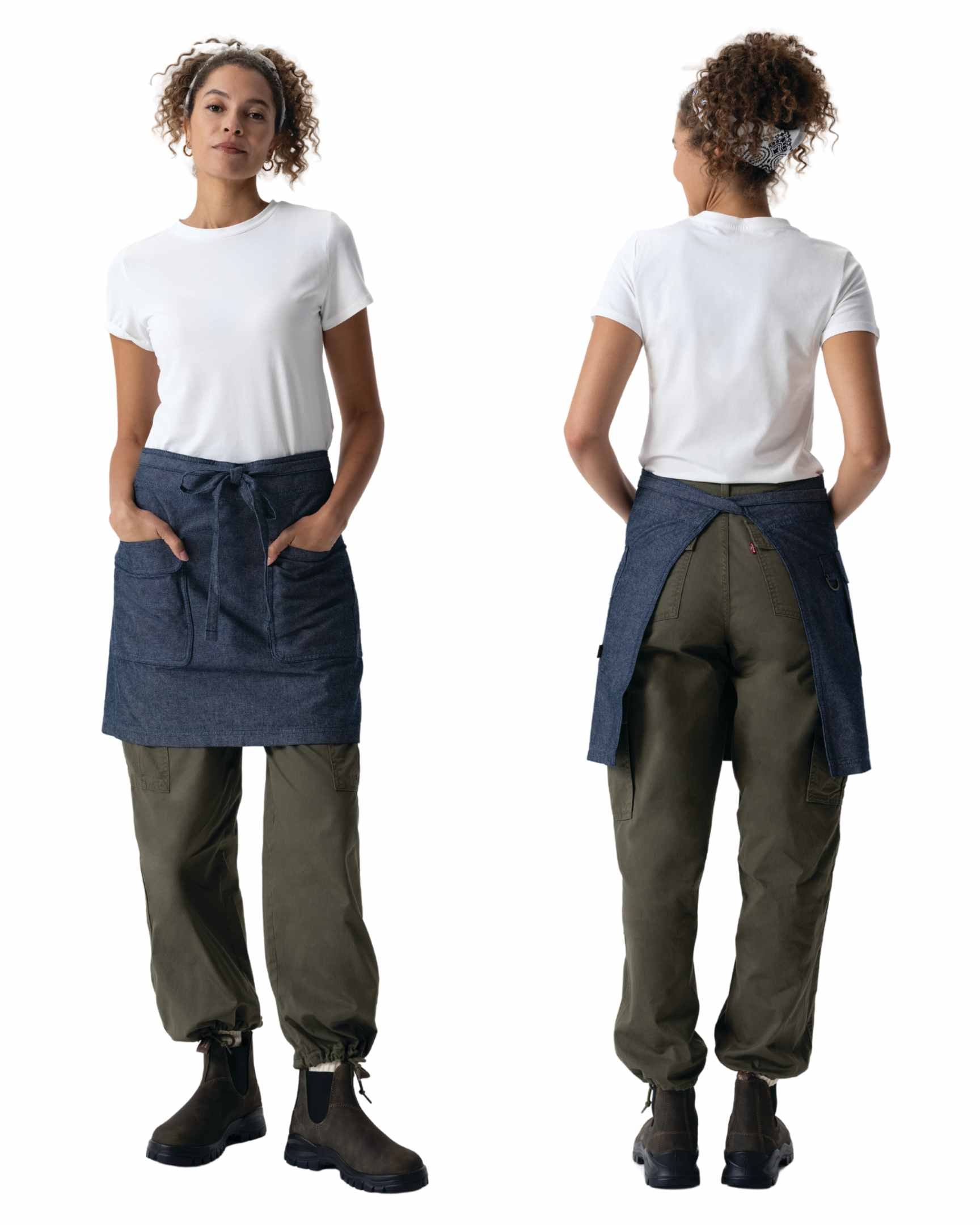 ユーティリティ 綿100% オックスフォード ネイビー ナチュラル ミドル サロン（前掛け） エプロン｜Chef Works Japan