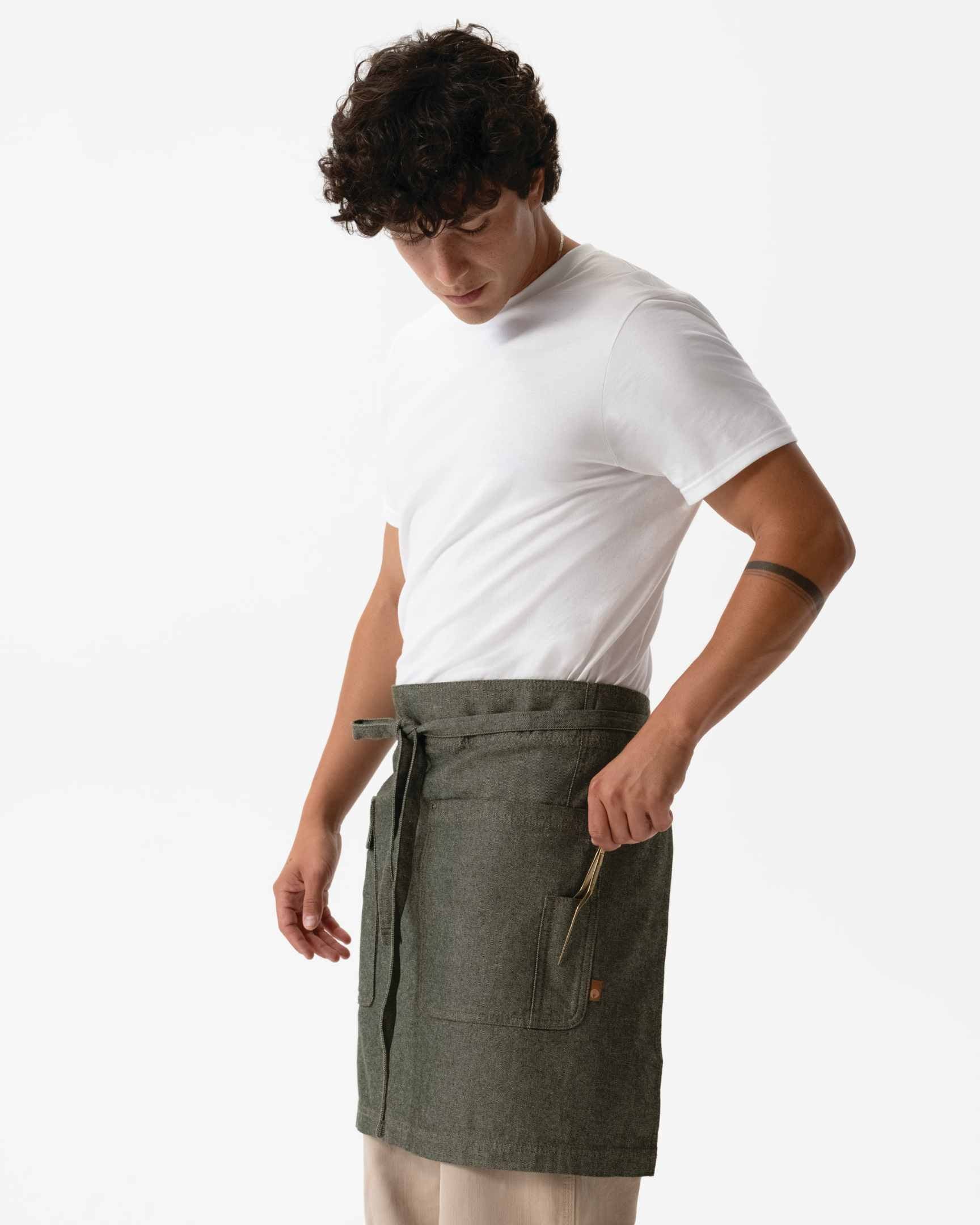 ユーティリティ 綿100% オックスフォード オリーブ ナチュラル ミドル サロン（前掛け） エプロン｜Chef Works Japan